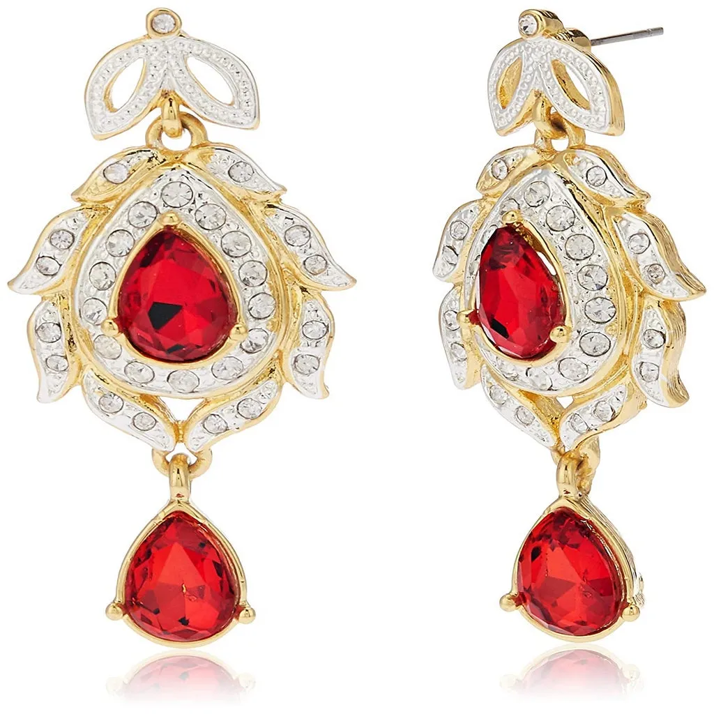 Estele 24 KT Gold Plated Trendy and Fancy Designer Necklace Set with Ruby Stone for Women