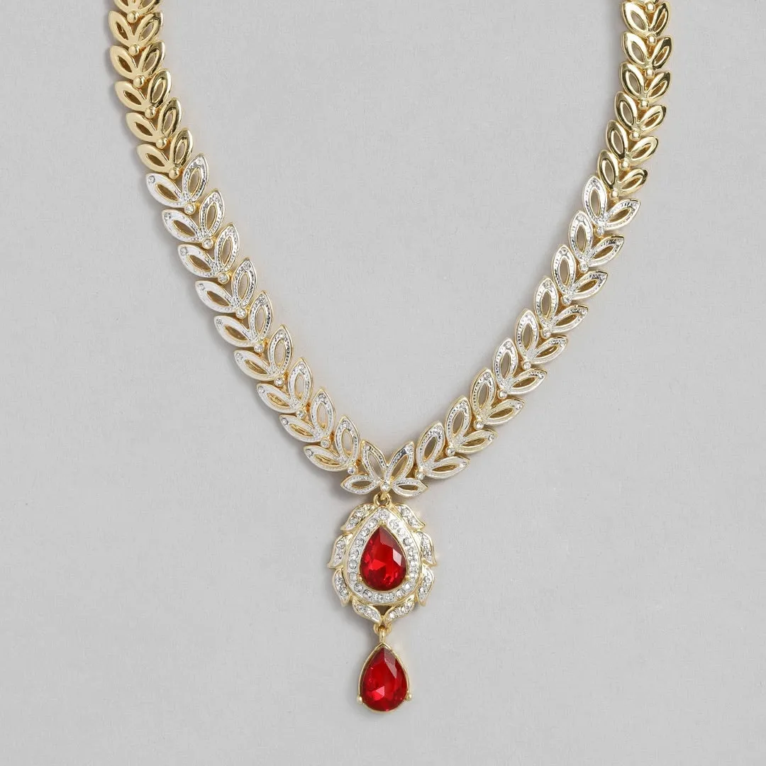 Estele 24 KT Gold Plated Trendy and Fancy Designer Necklace Set with Ruby Stone for Women