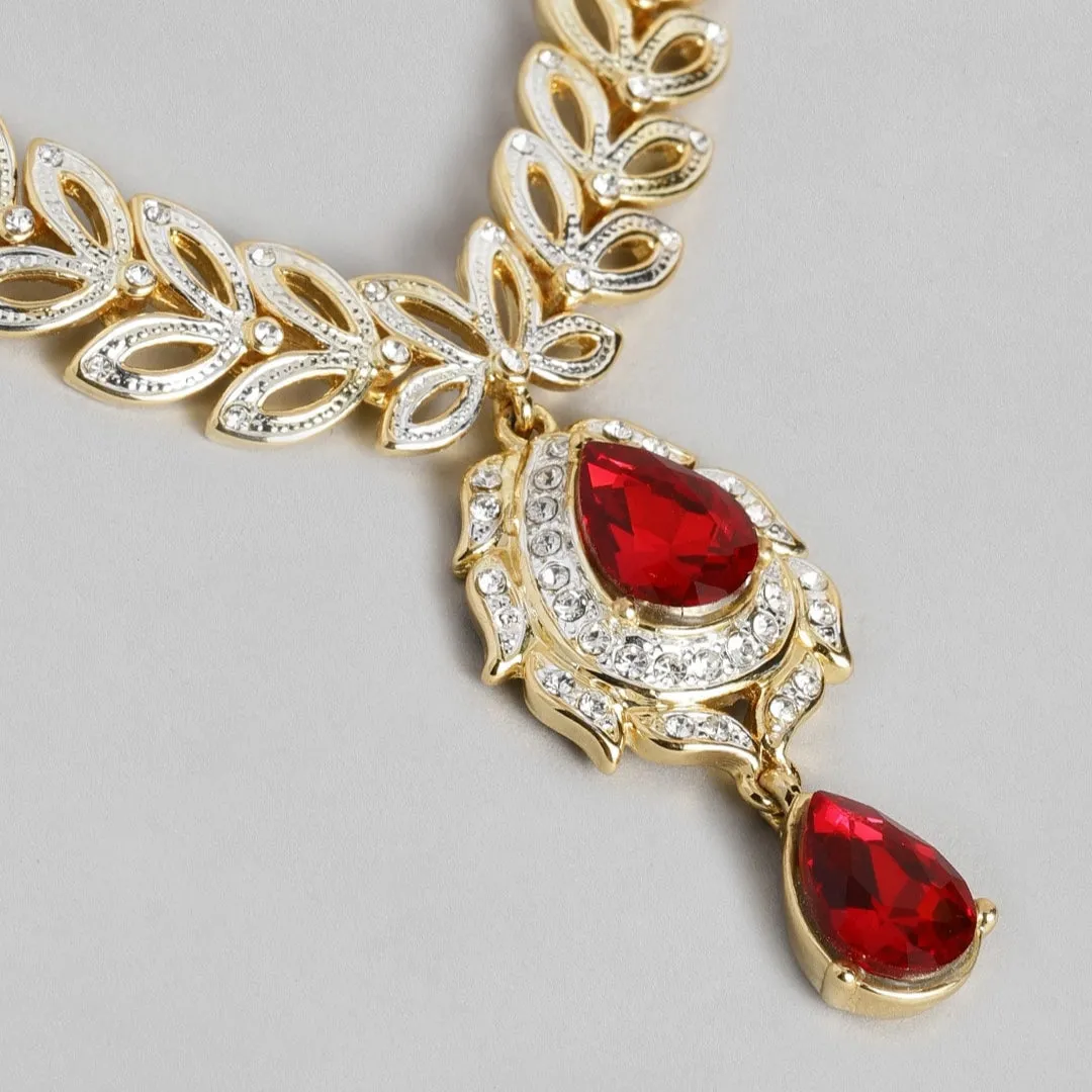 Estele 24 KT Gold Plated Trendy and Fancy Designer Necklace Set with Ruby Stone for Women