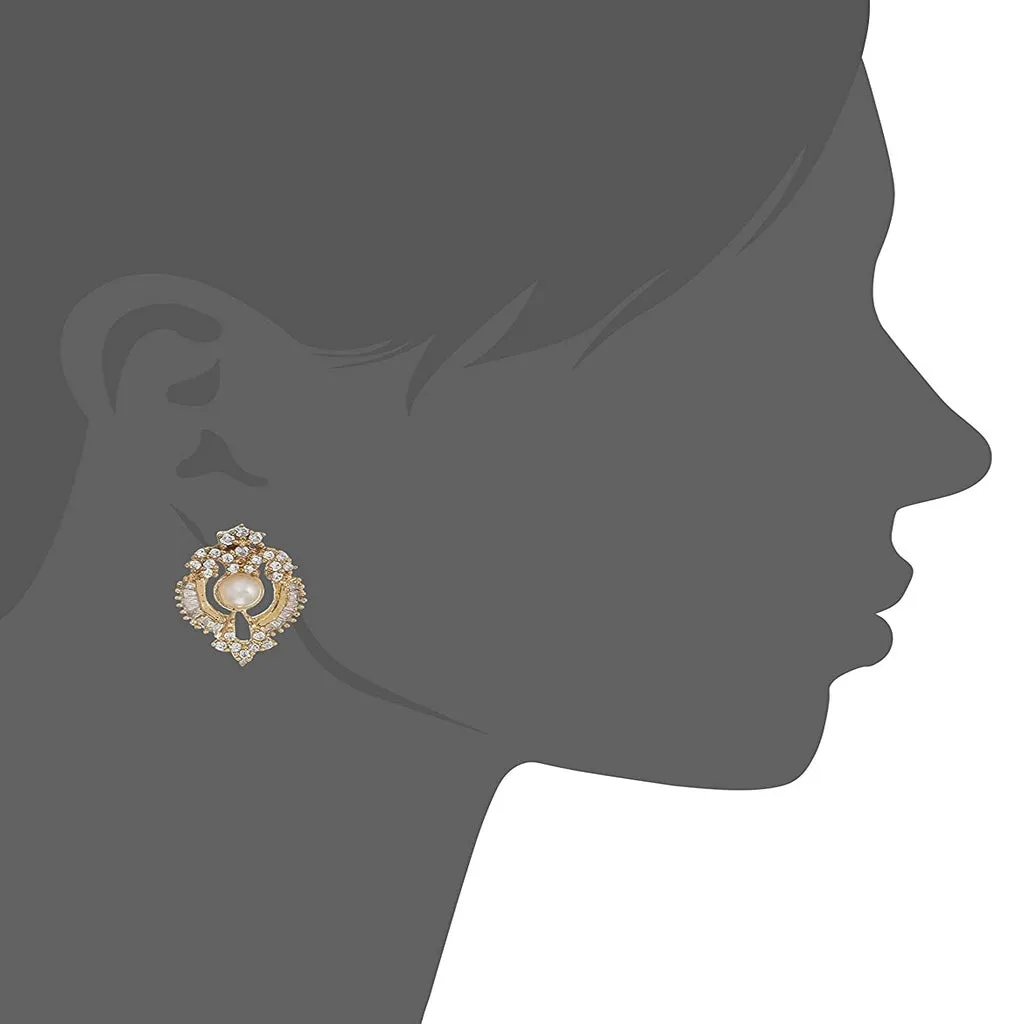 Estele Elegant pearl and American diamond fancy shaped Pendant Set for Women