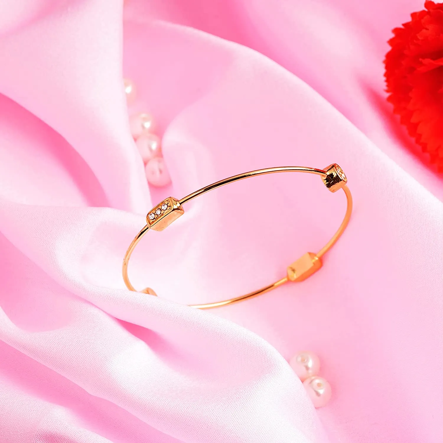 Estele Gold & Rhodium Plated White Austrian Crystal Stone Kadaa Bracelet For Girls And Women