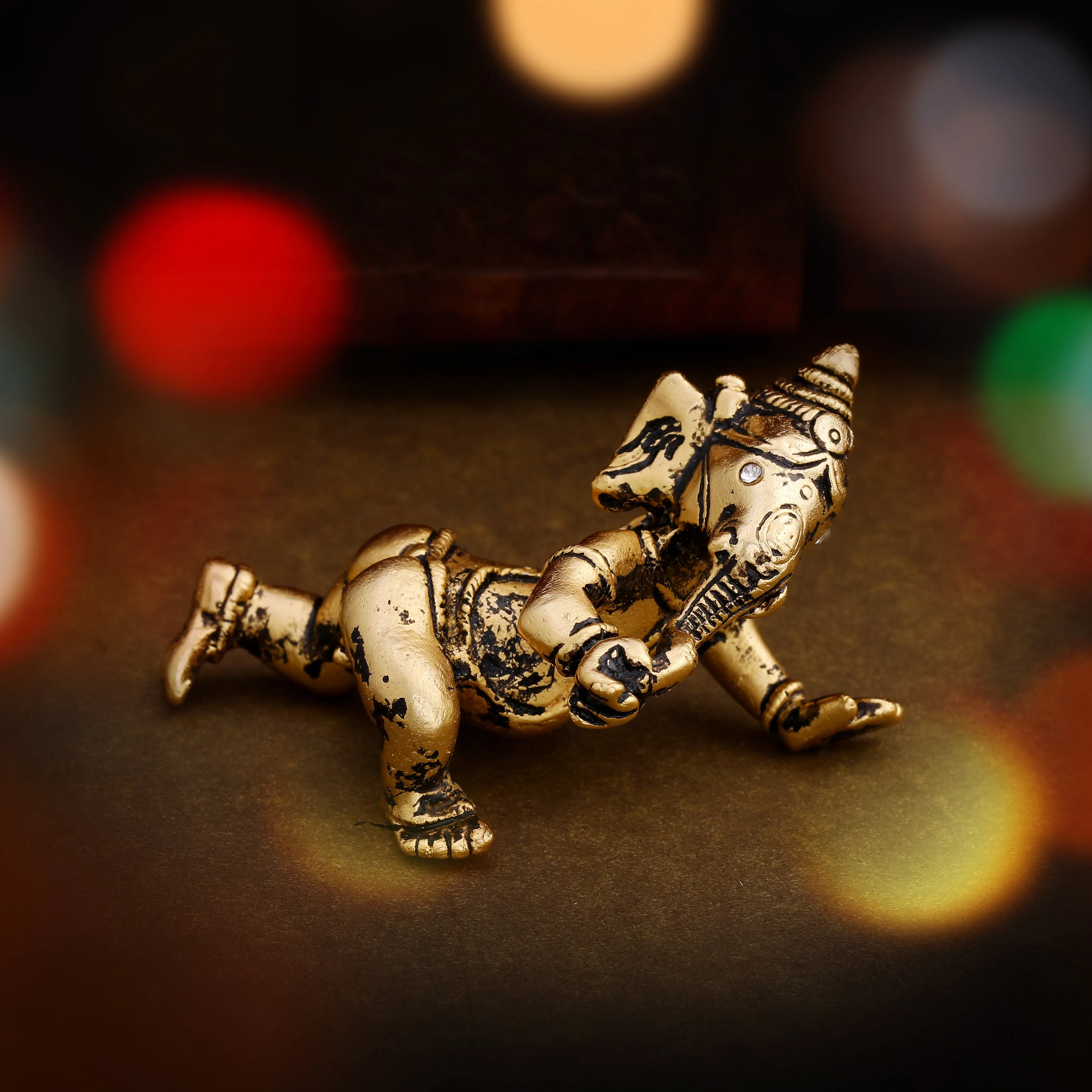 Estele Gold Plated Antique Spiritual Lord Bal Ganesh Idol for Gifts & House Warming/Home/Office Decors.