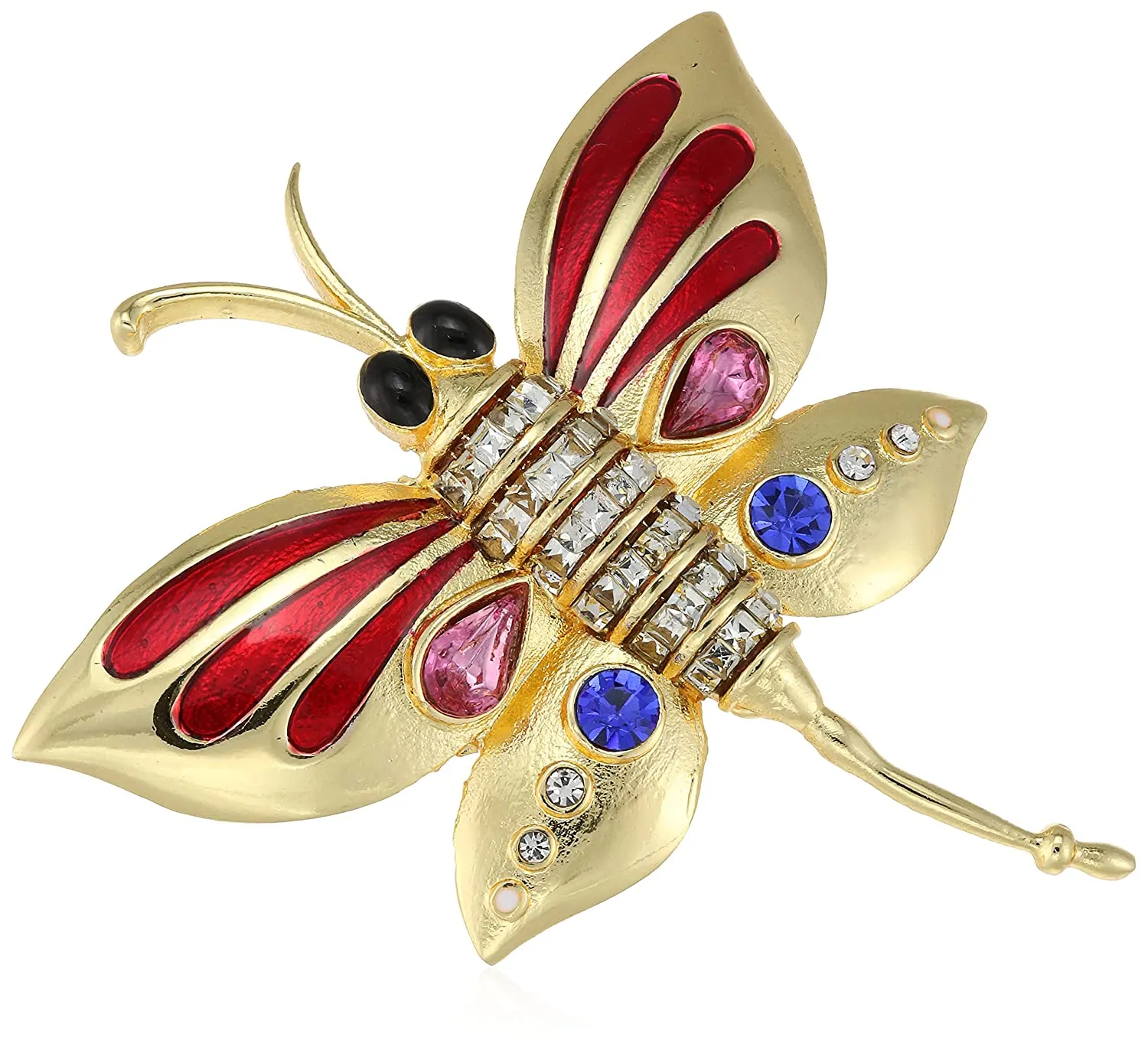 Estele Gold Plated Butterfly Shaped Finger Ring with Enamel & Crystals for Women(Adjustable)