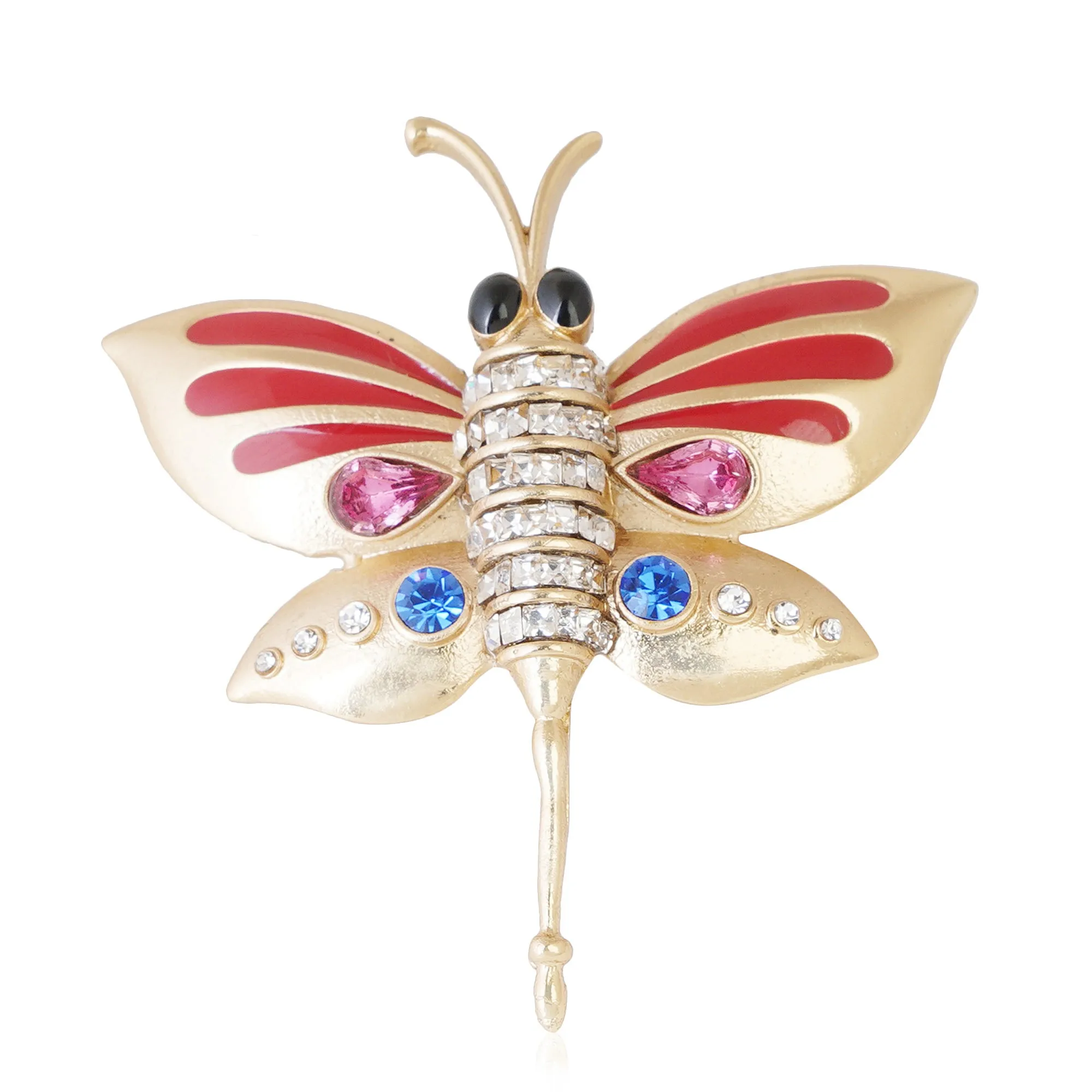 Estele Gold Plated Butterfly Shaped Finger Ring with Enamel & Crystals for Women(Adjustable)