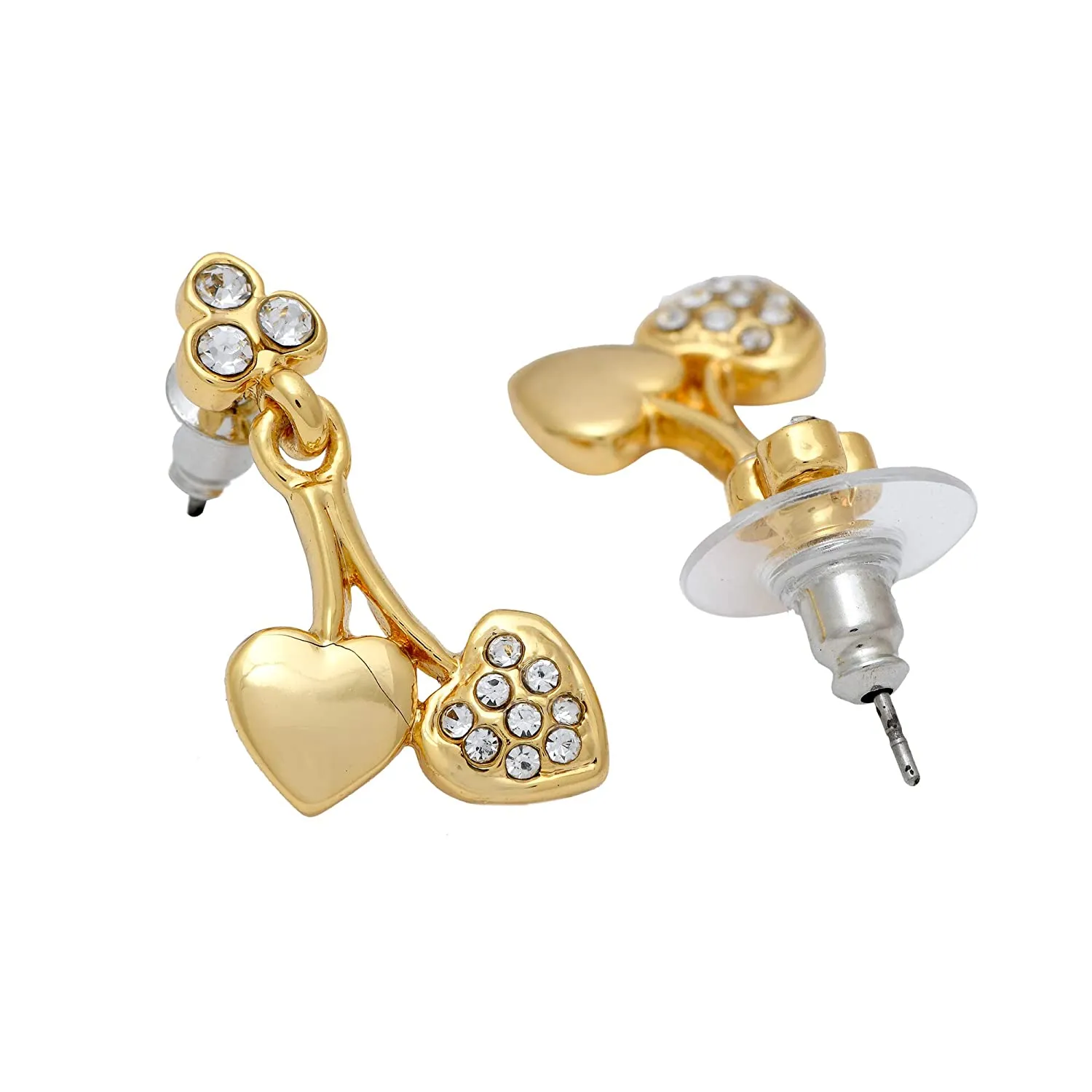 Estele Gold Plated Cherry Hearts Drop Earrings for women