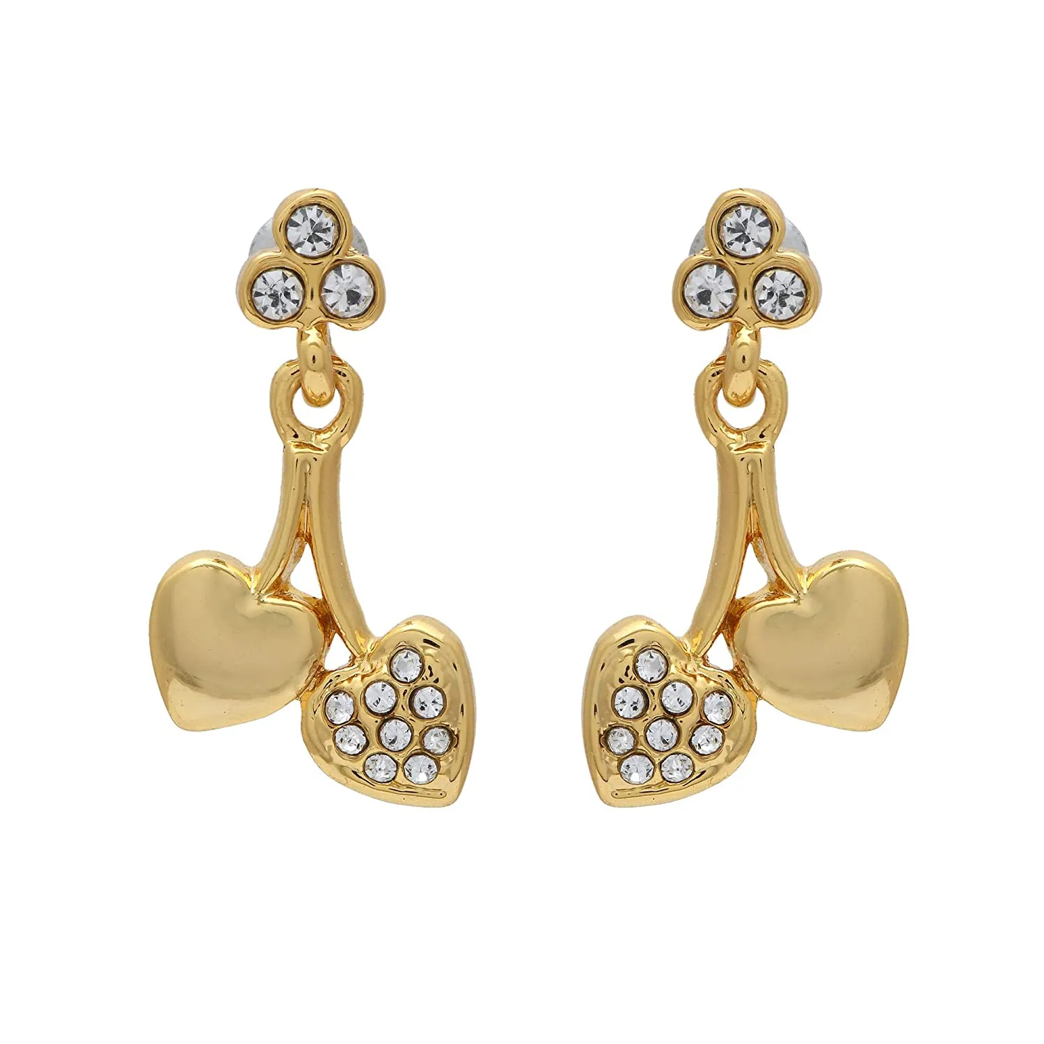 Estele Gold Plated Cherry Hearts Drop Earrings for women