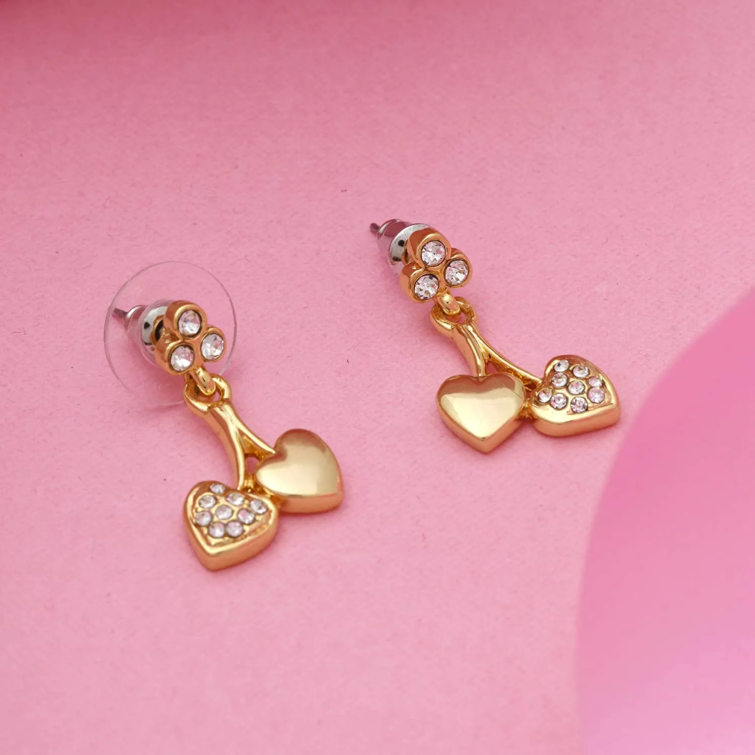 Estele Gold Plated Cherry Hearts Drop Earrings for women