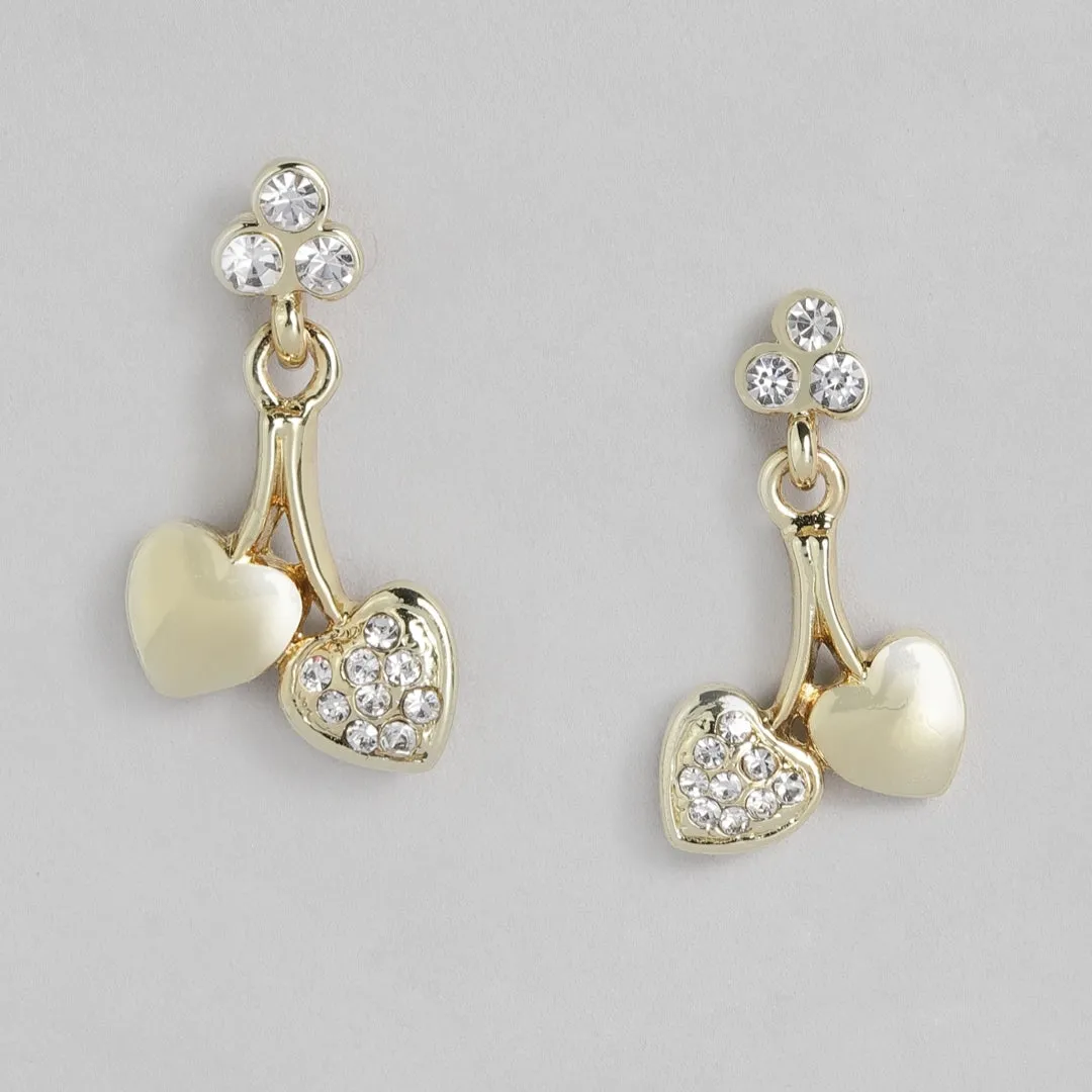 Estele Gold Plated Cherry Hearts Drop Earrings for women