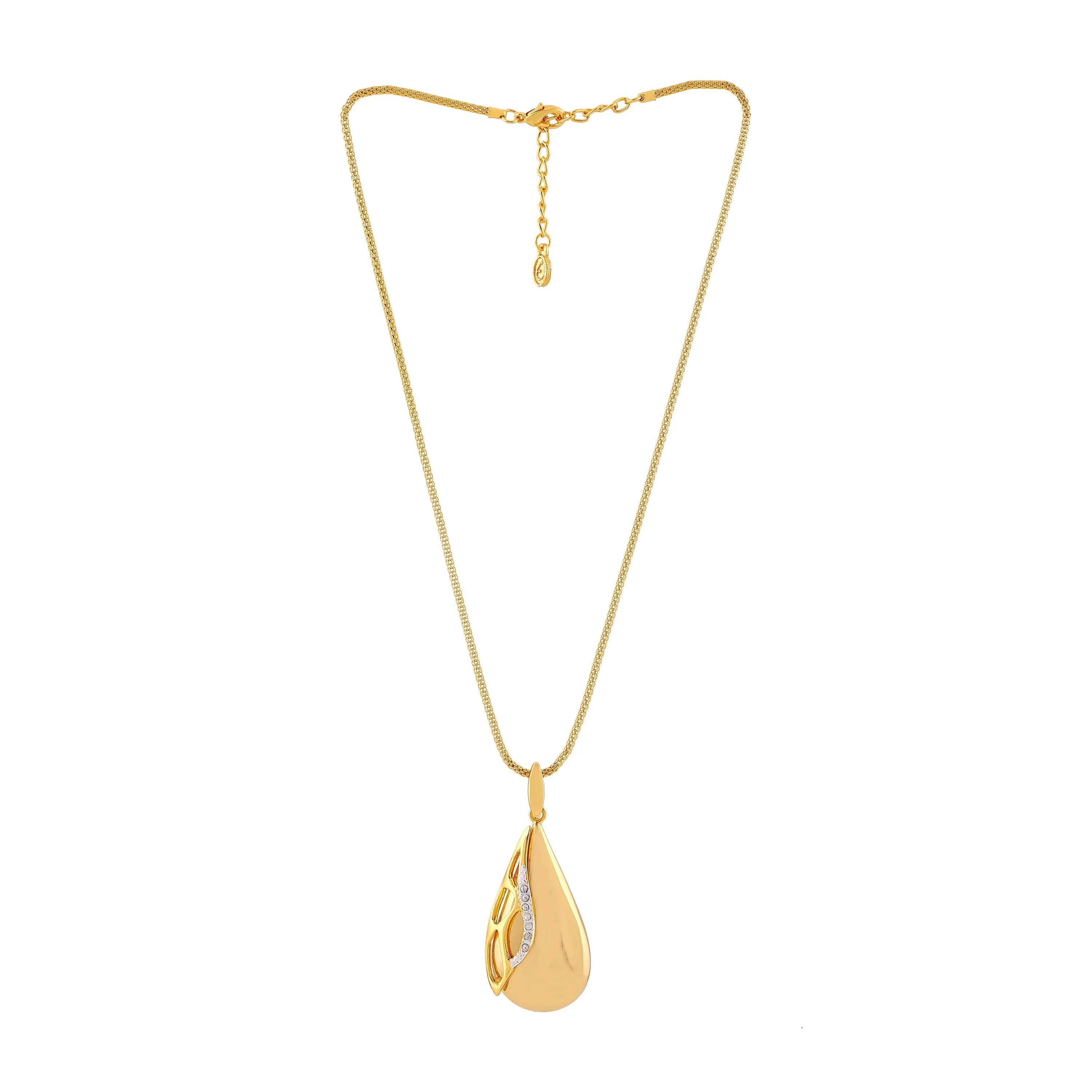 Estele Gold Plated Classic Drop Designer Necklace Set with Crystals for Women