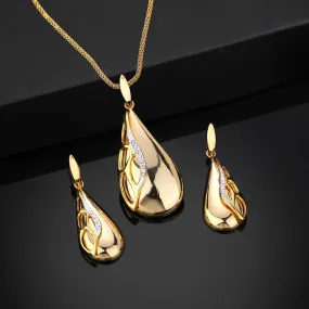 Estele Gold Plated Classic Drop Designer Necklace Set with Crystals for Women