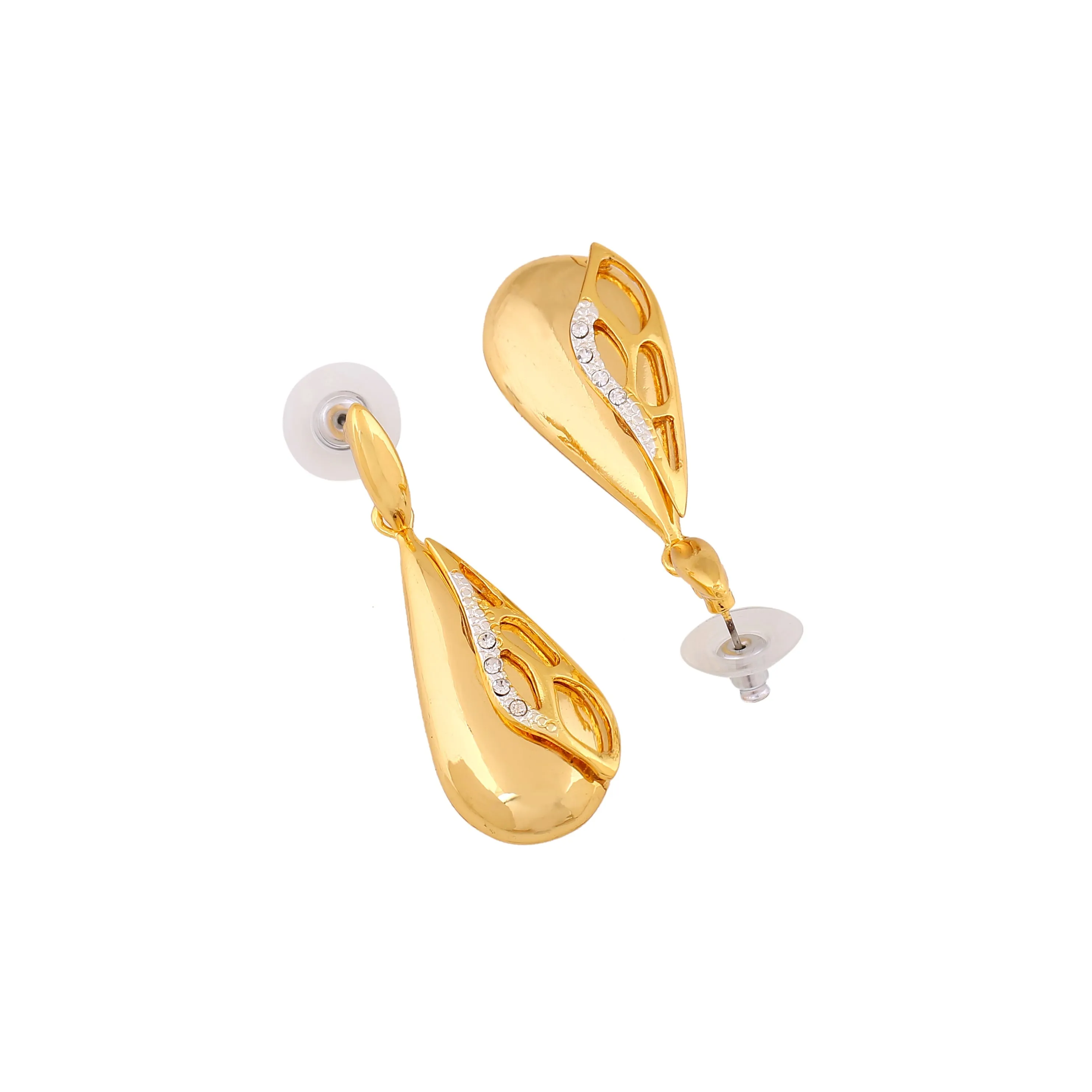 Estele Gold Plated Classic Drop Designer Necklace Set with Crystals for Women