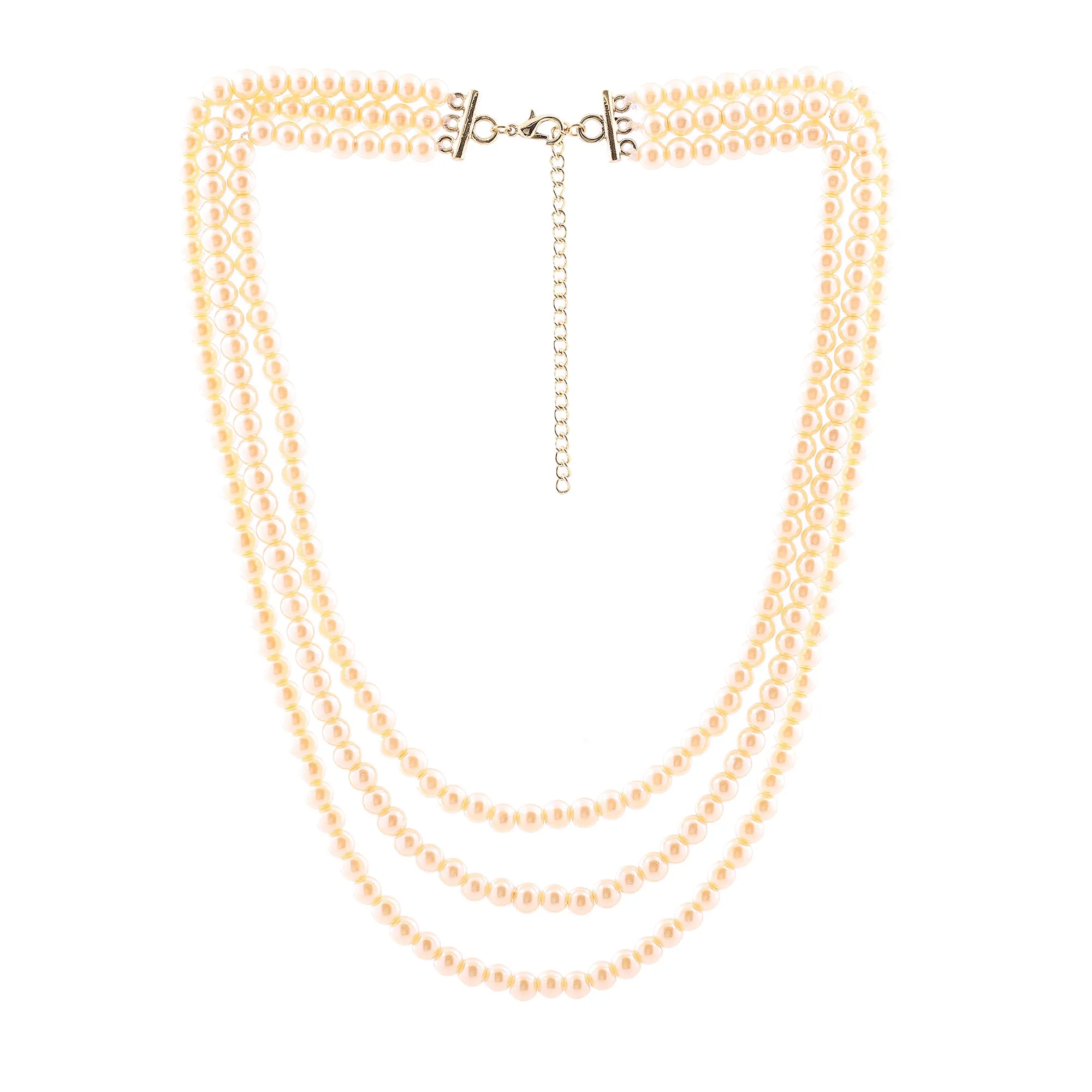 Estele Gold Plated Creamy pearl three layered necklace for women