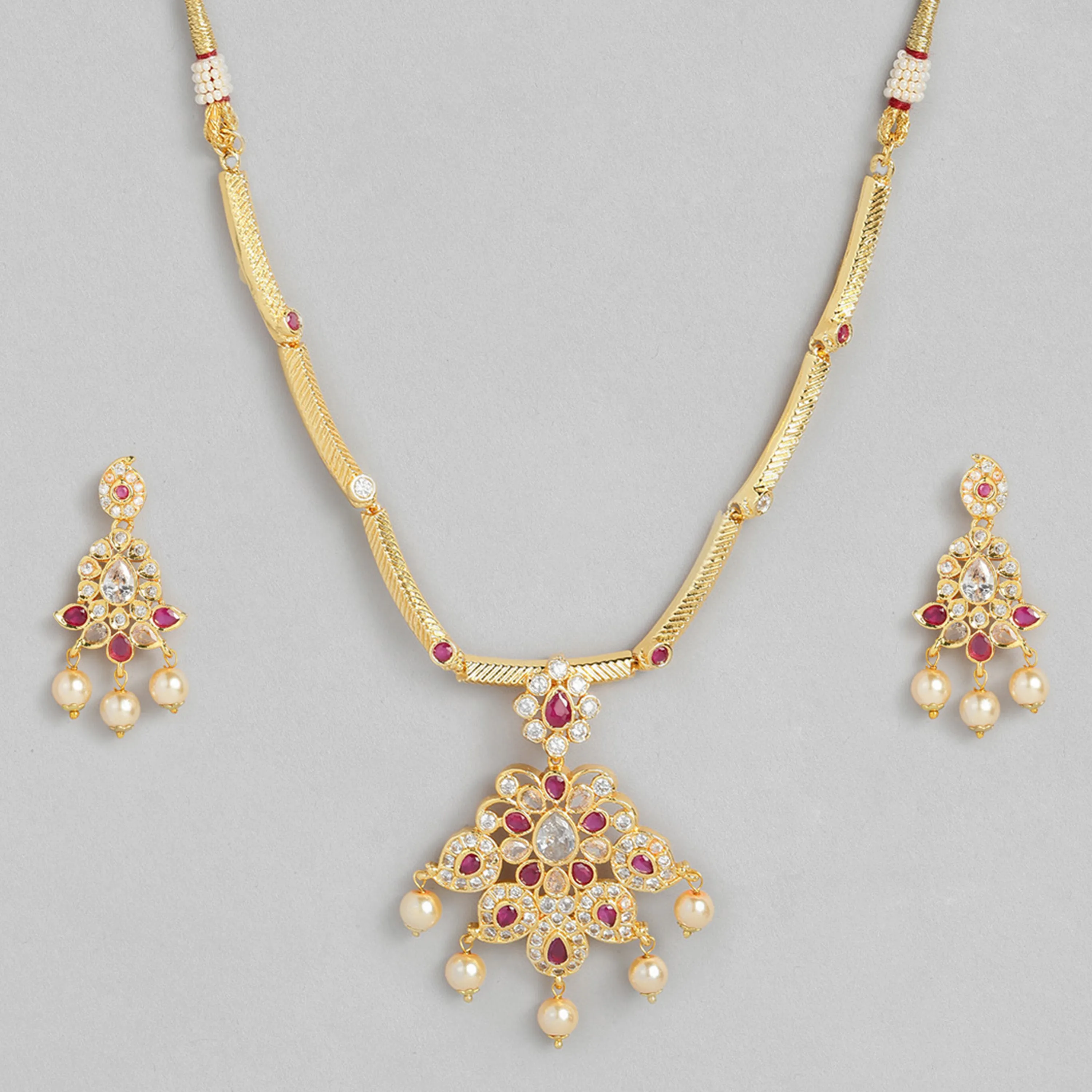 Estele Gold Plated CZ Beautiful Designer Necklace Set for Women