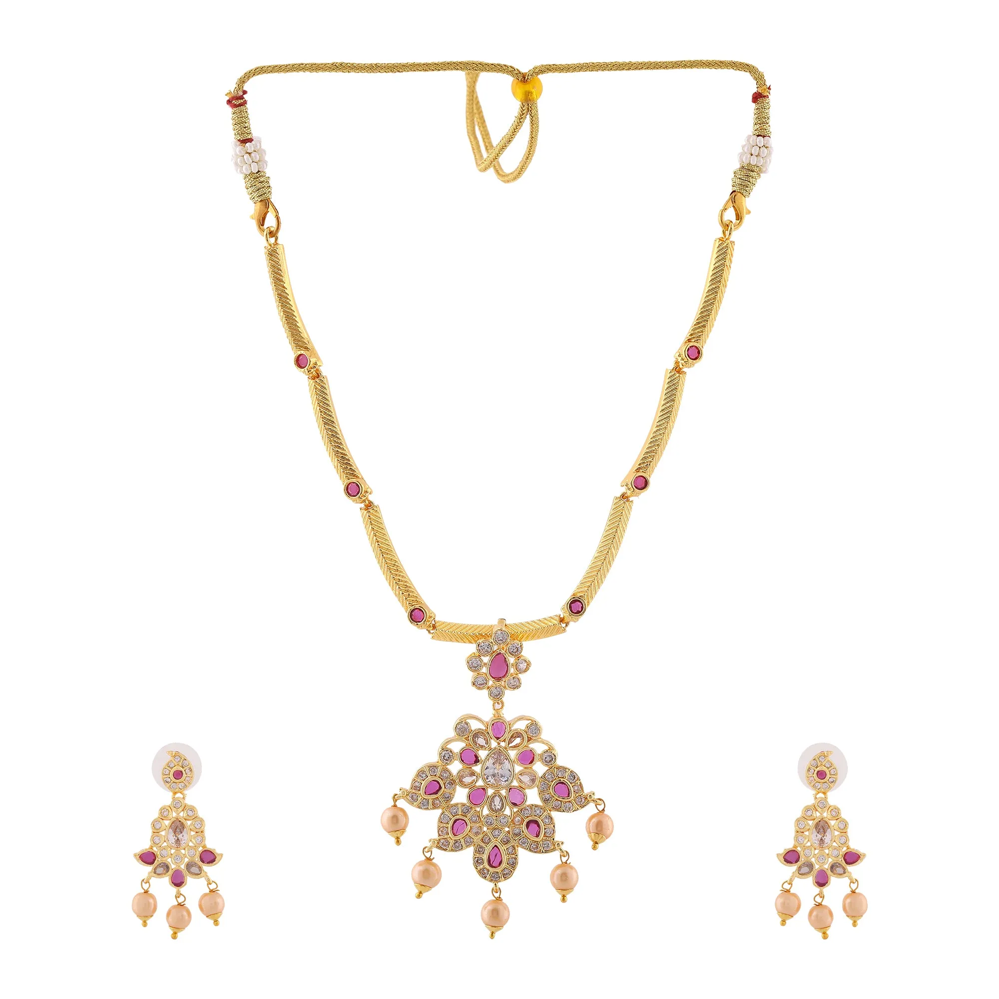 Estele Gold Plated CZ Beautiful Designer Necklace Set for Women