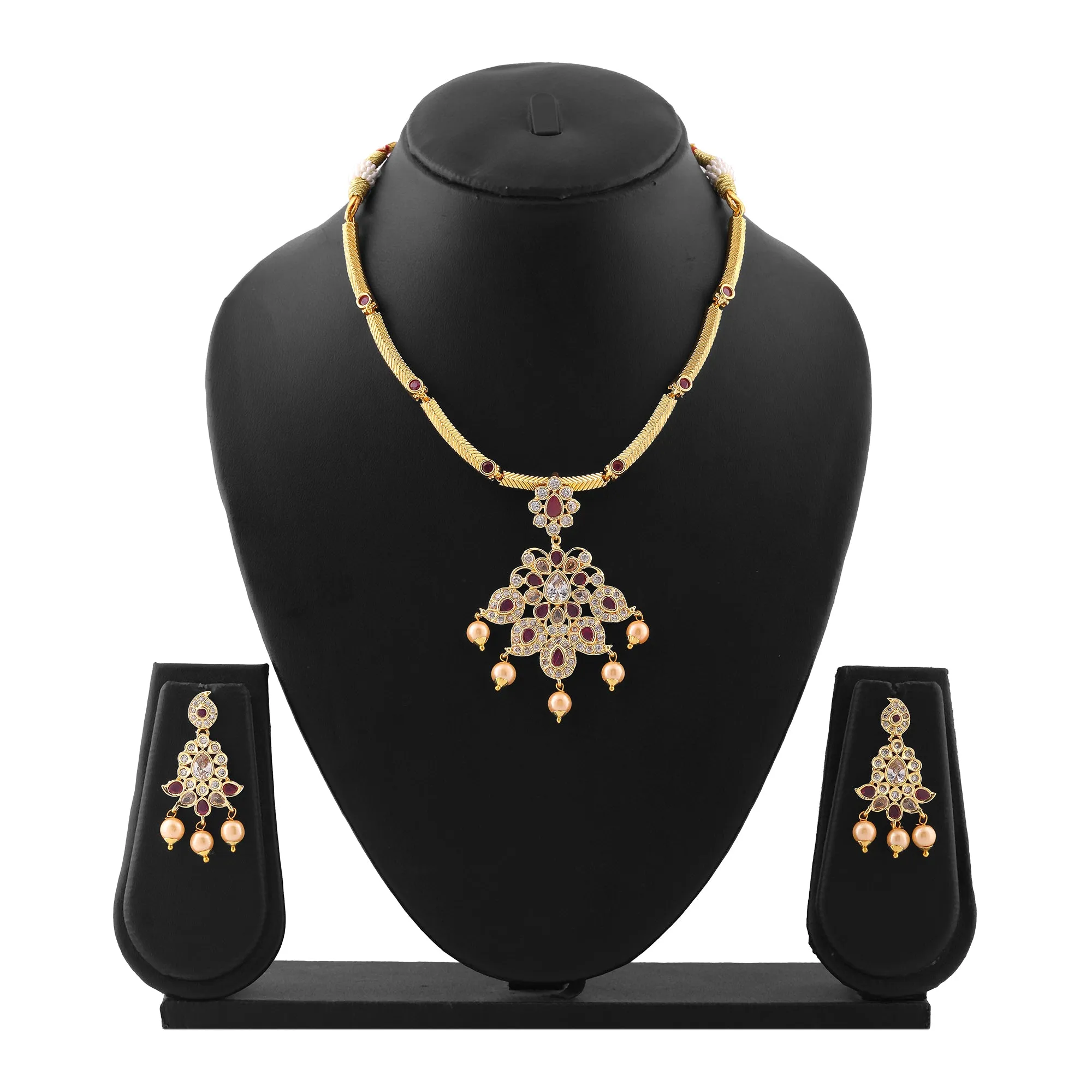 Estele Gold Plated CZ Beautiful Designer Necklace Set for Women