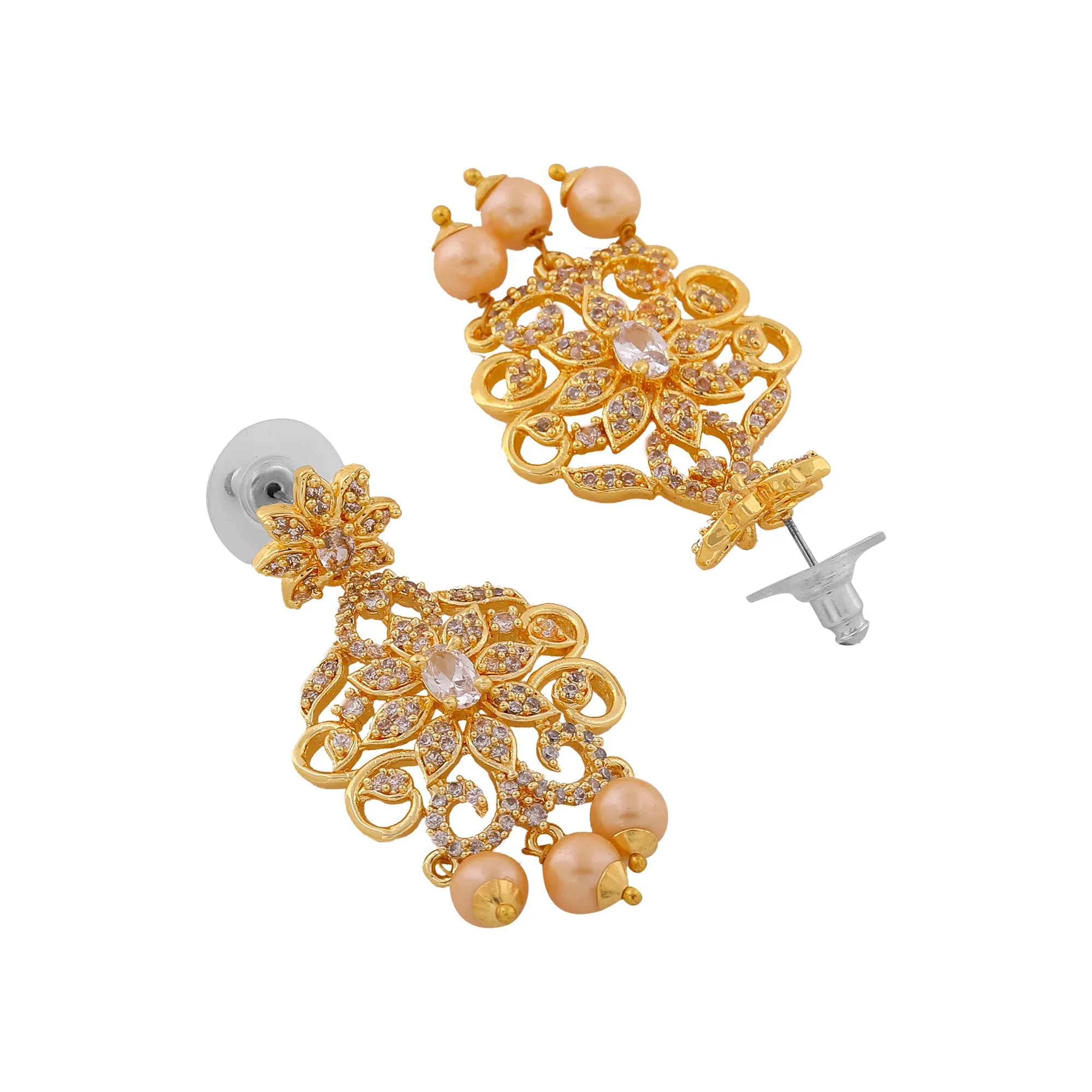 Estele Gold Plated CZ Fascinating Bridal Choker Necklace Set with Crystals & Pearl for Women