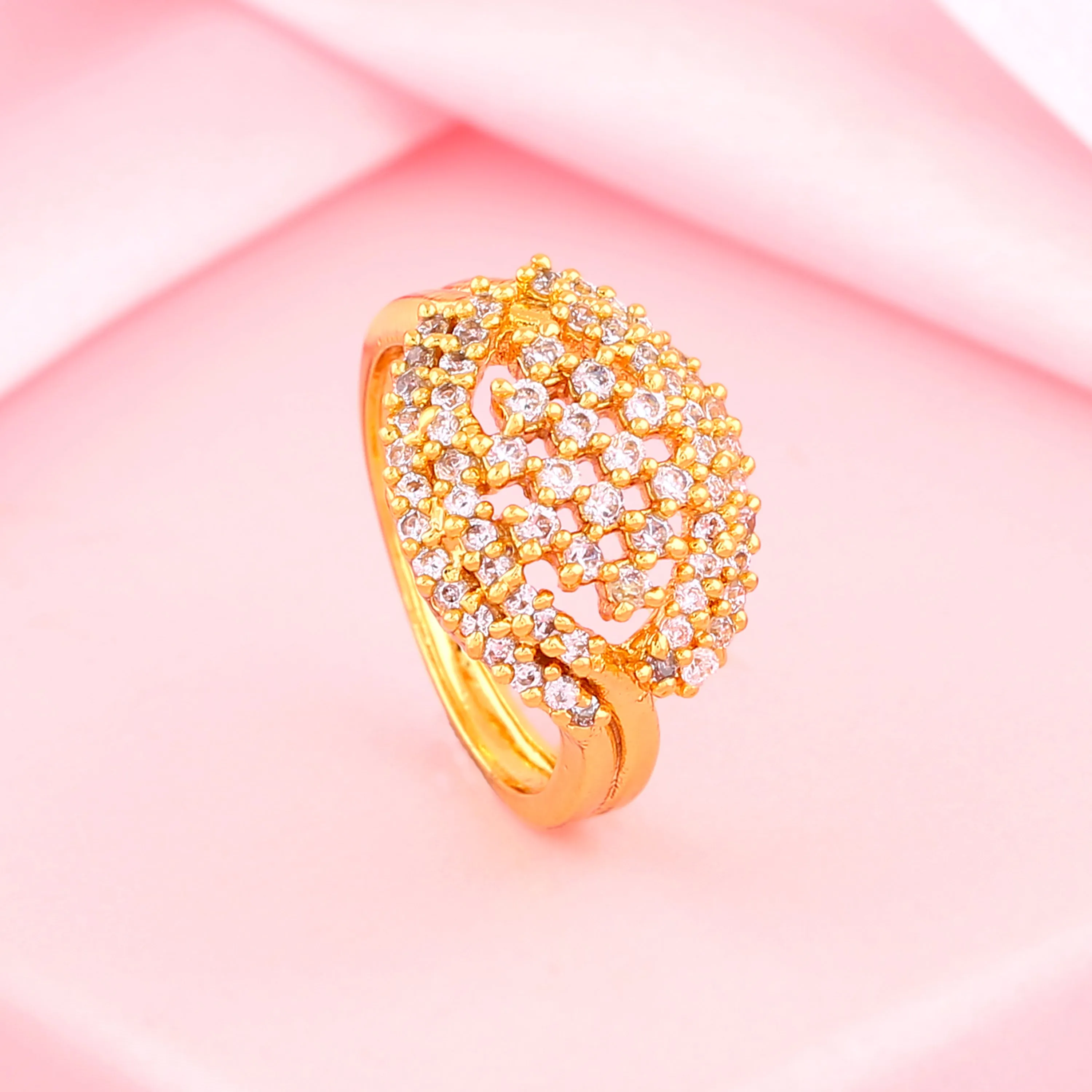 Estele Gold Plated CZ Sparkling Finger Ring for Women