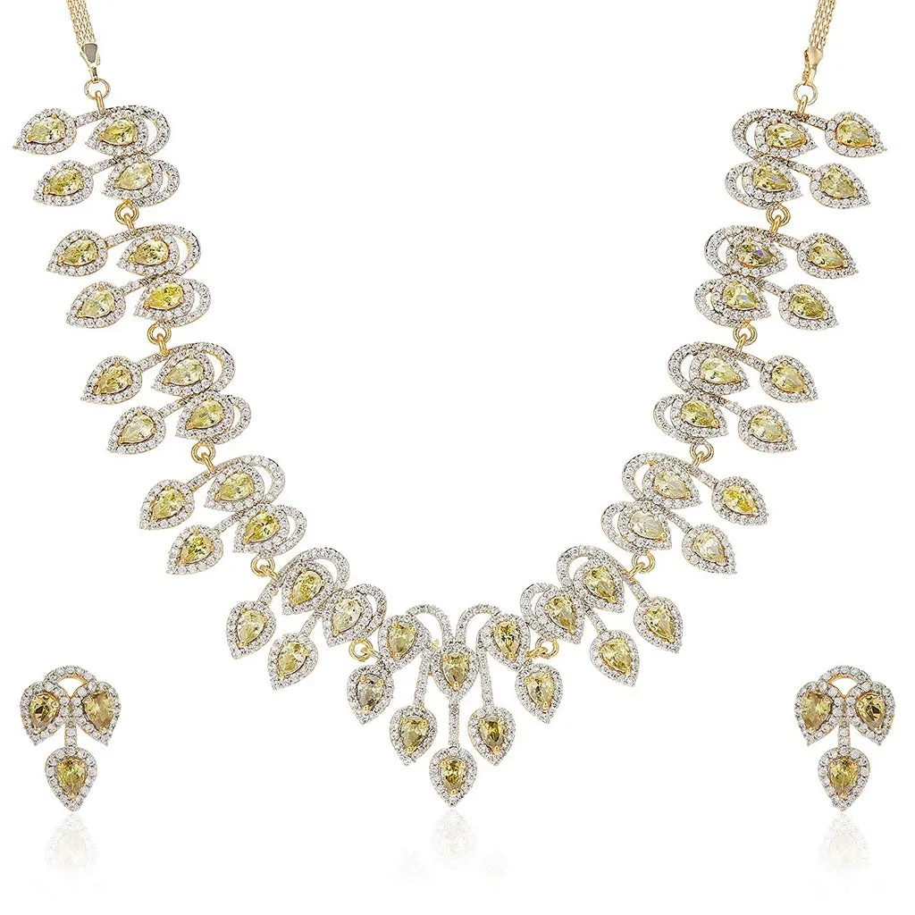 Estele Gold Plated CZ Sparkling Necklace Set for Women