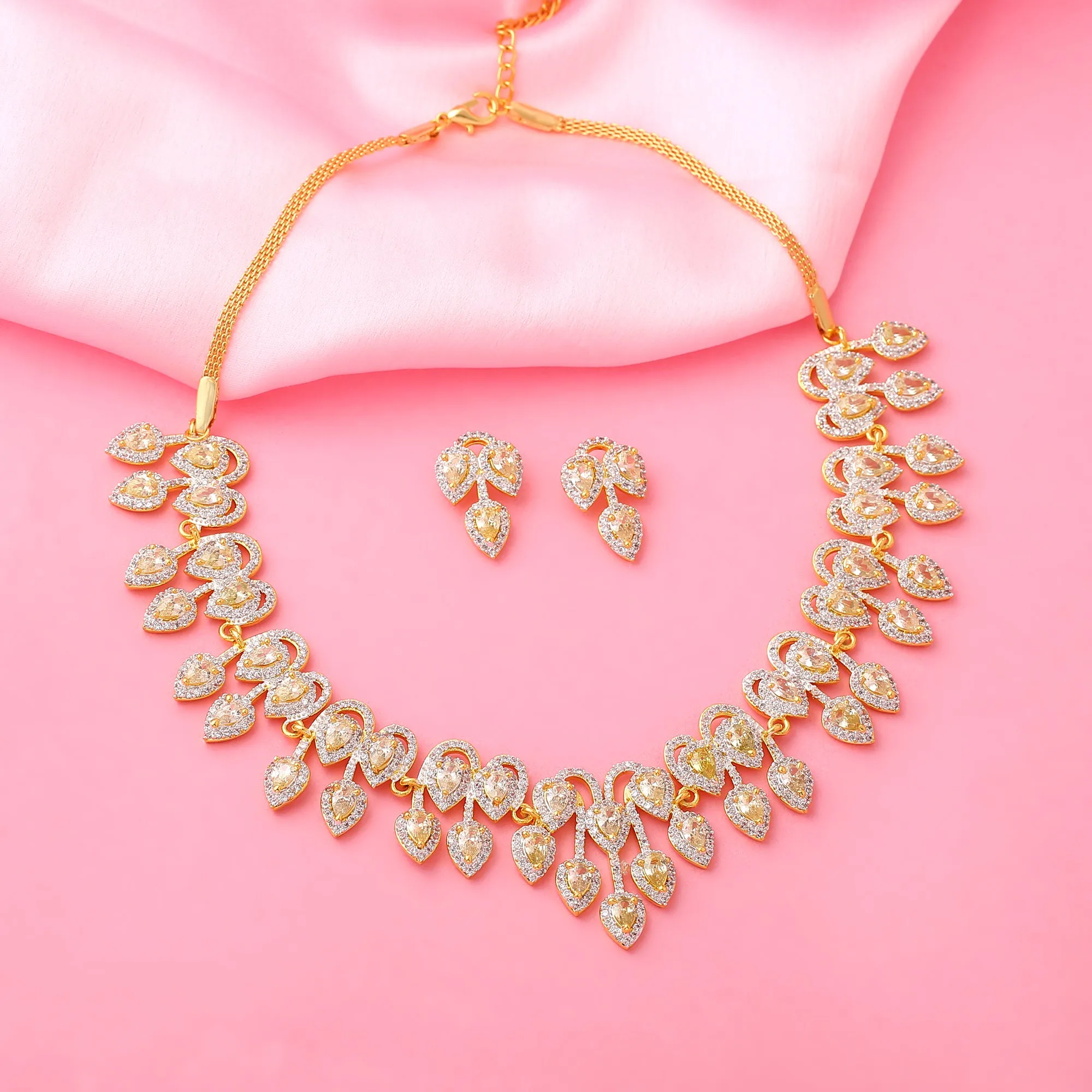 Estele Gold Plated CZ Sparkling Necklace Set for Women