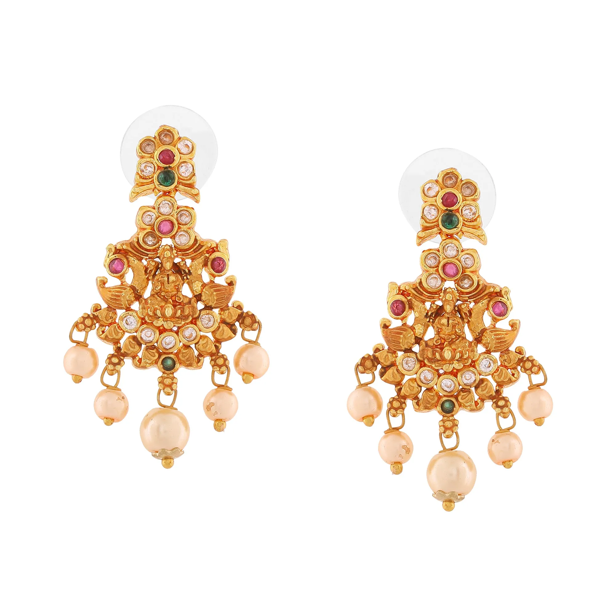 Estele Gold Plated CZ Spiritual Lakshmi Devi Designer Bridal Necklace Set for Women