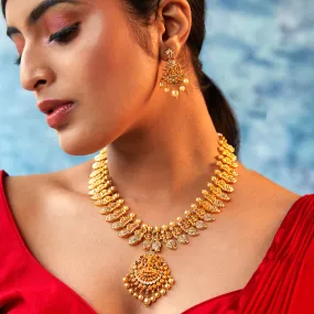 Estele Gold Plated CZ Spiritual Lakshmi Devi Designer Bridal Necklace Set for Women