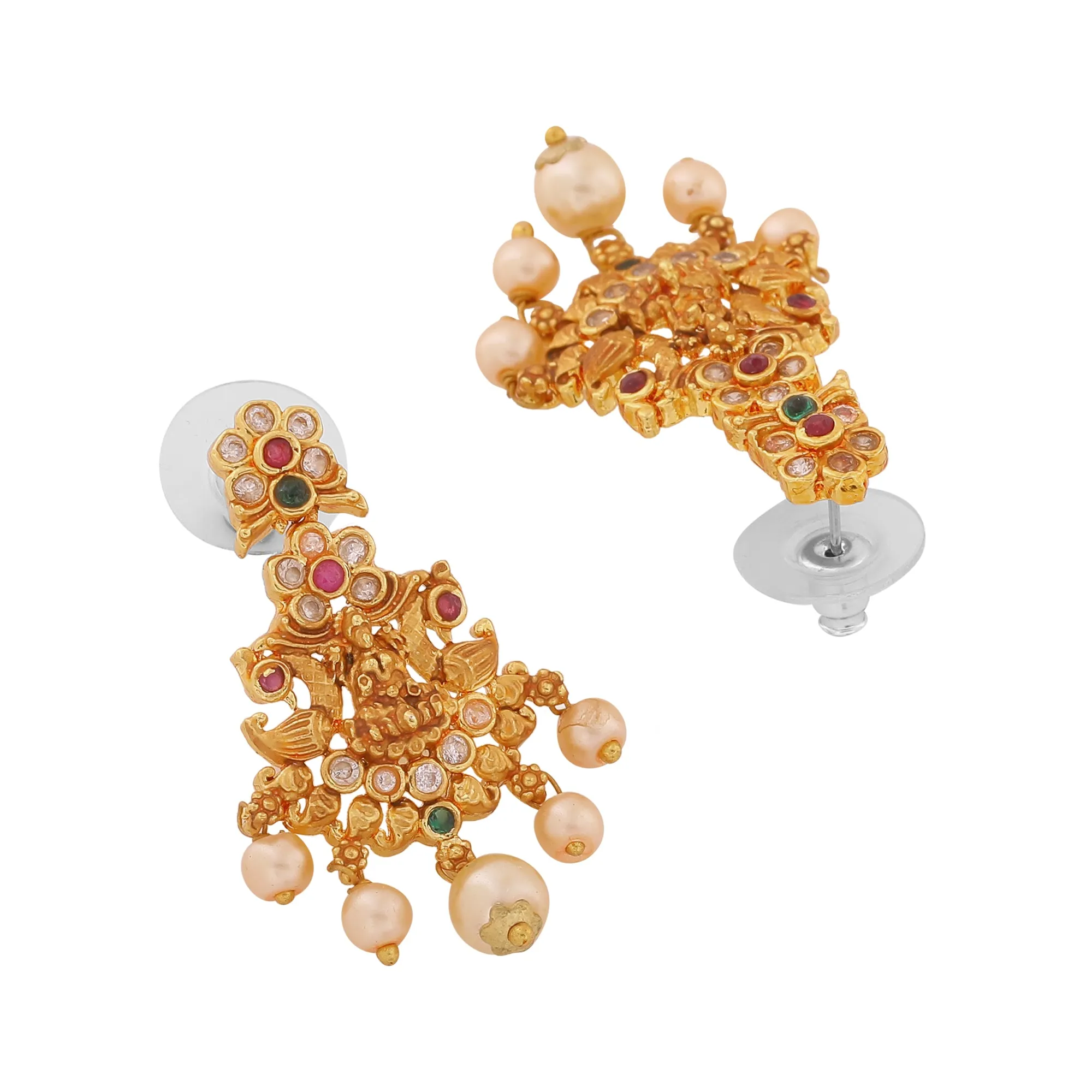 Estele Gold Plated CZ Spiritual Lakshmi Devi Designer Bridal Necklace Set for Women