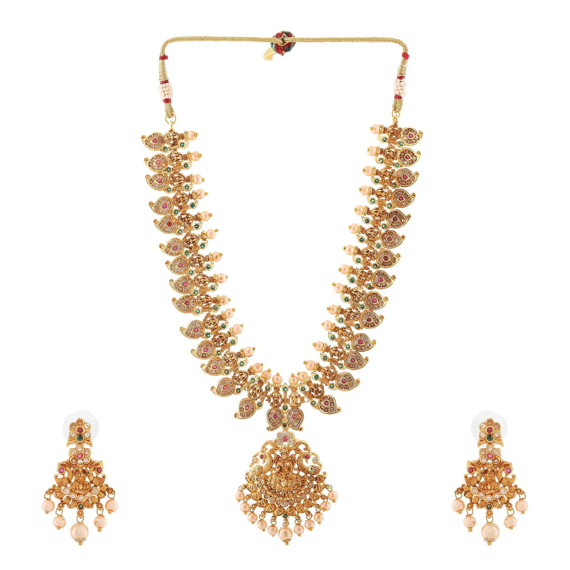 Estele Gold Plated CZ Spiritual Lakshmi Devi Designer Bridal Necklace Set for Women
