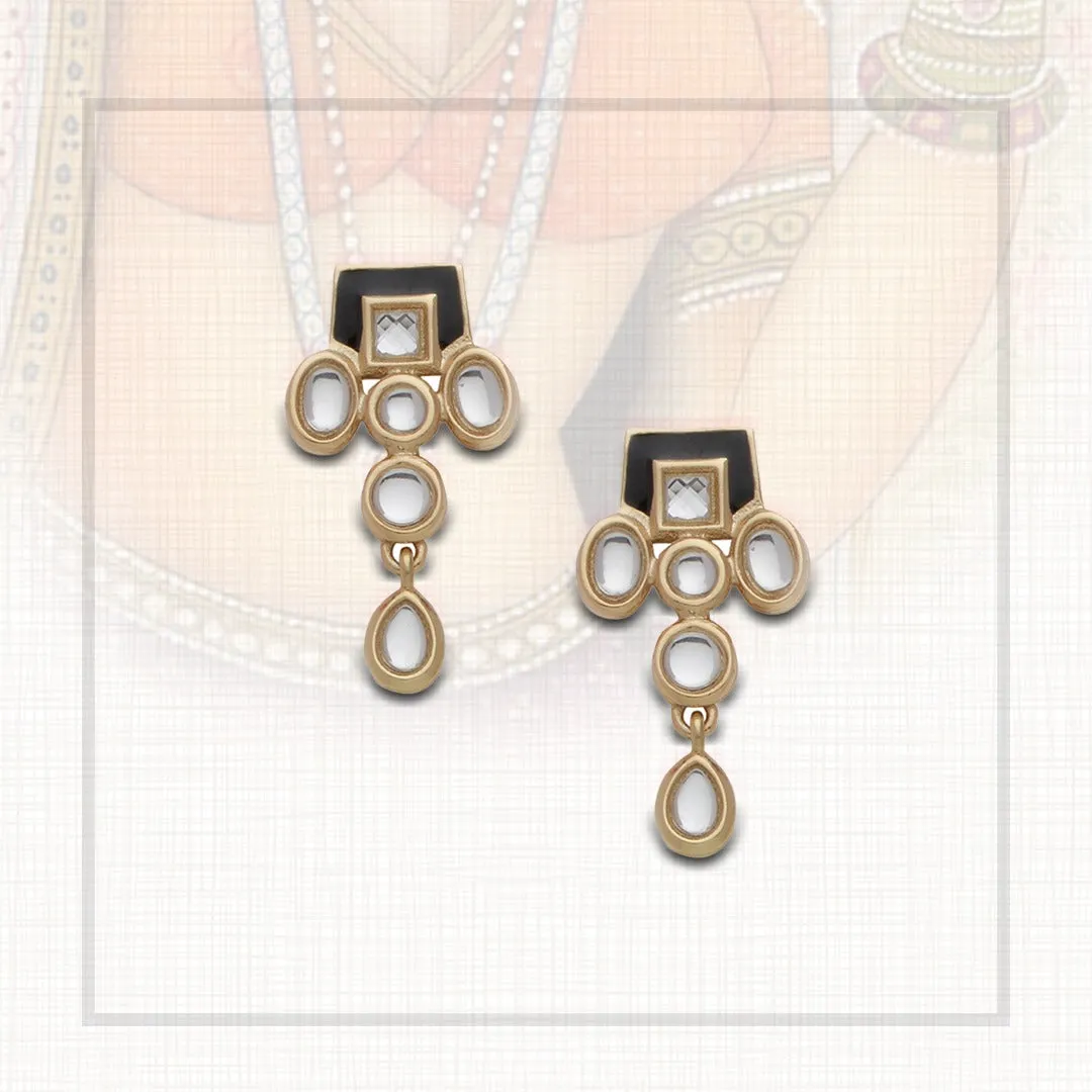 Estele - Traditional Gold Plated Kundan Necklace set with Black enamel