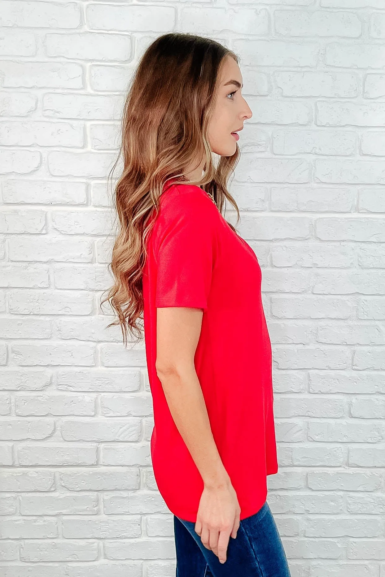 Every Outfit Basic V-Neck Top in Ruby