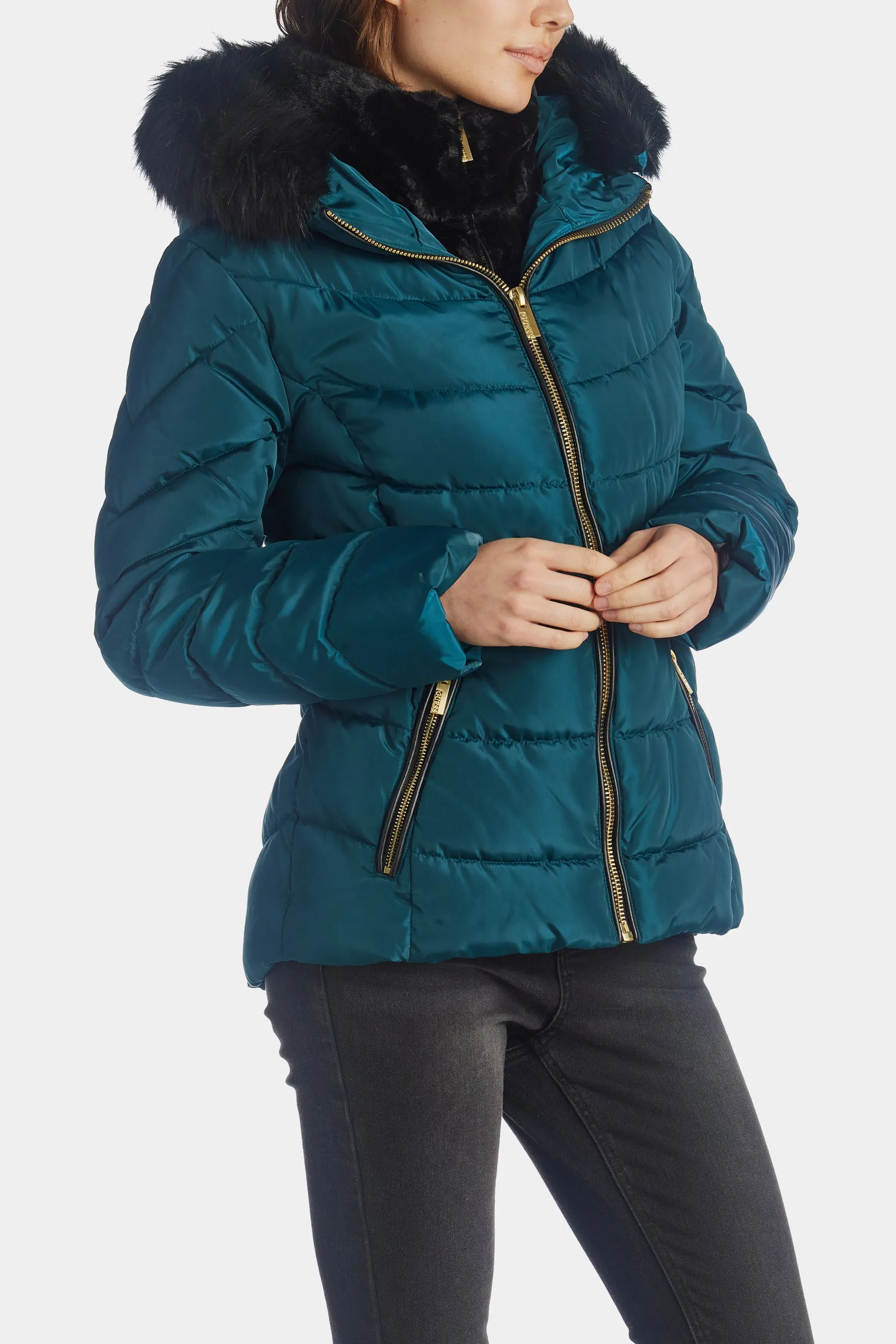 Faux Fur Trim Hooded Puffer