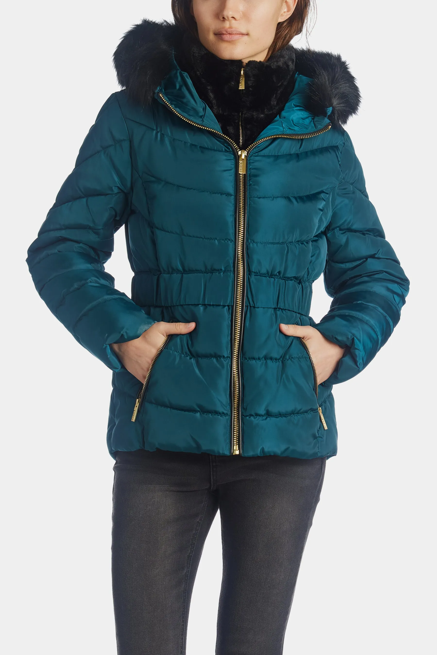 Faux Fur Trim Hooded Puffer