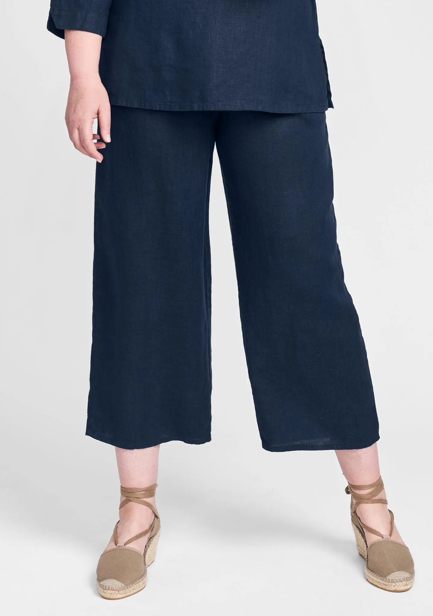 Floods - Linen Pants With Elastic Waist