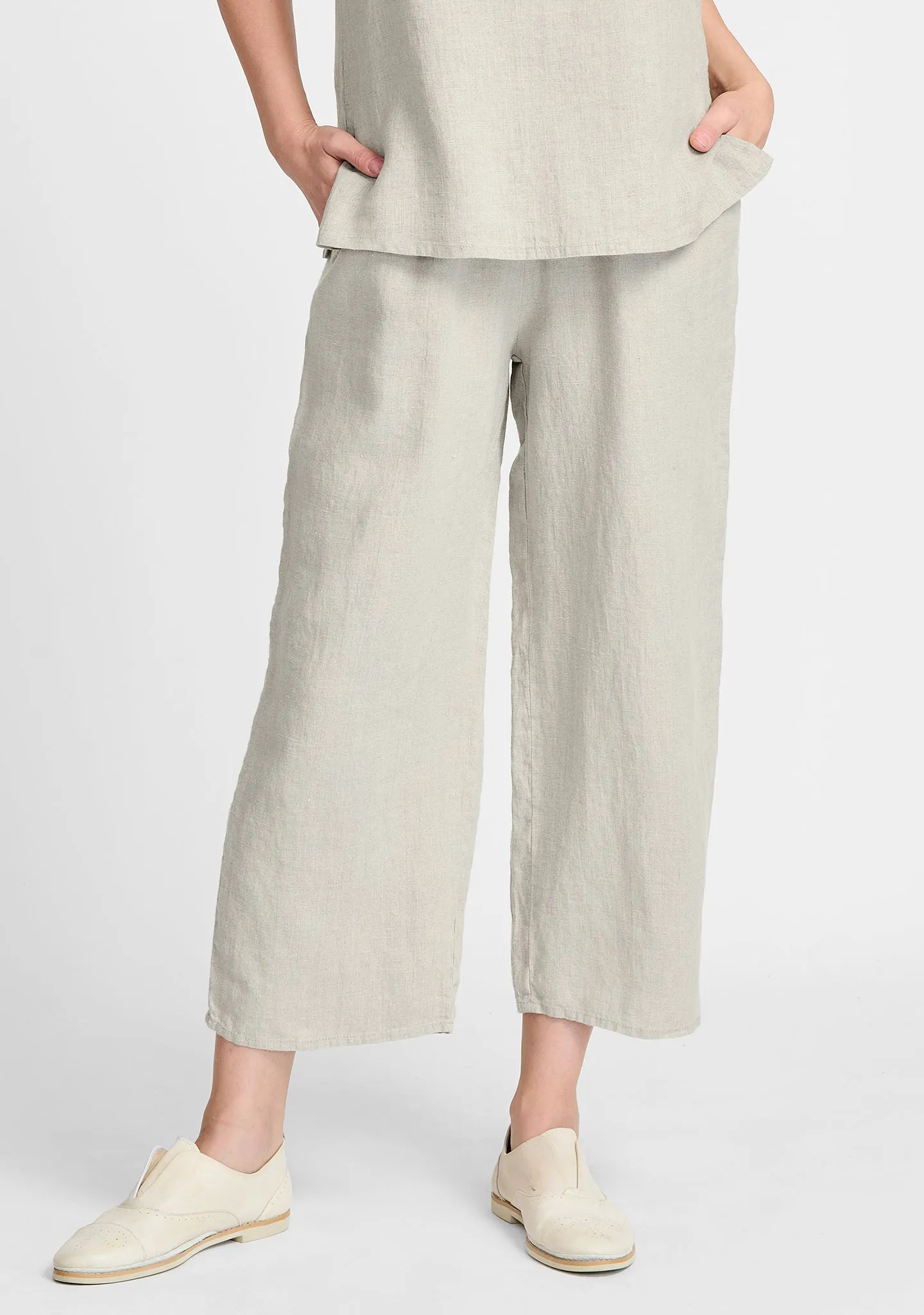 Floods - Linen Pants With Elastic Waist