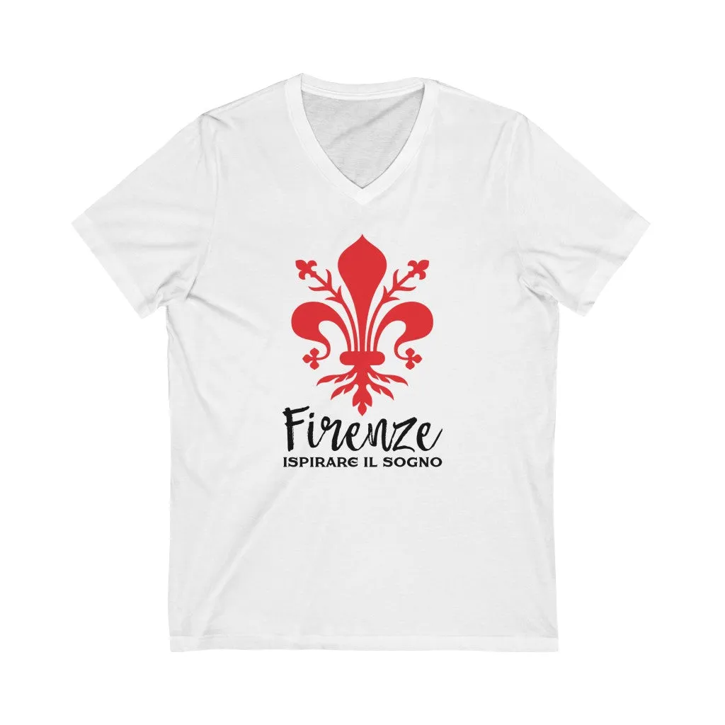 Florence Italy Fleur de Lis Shirt | Firenze Italia Italian Gift | Unisex Jersey V-neck T-shirt