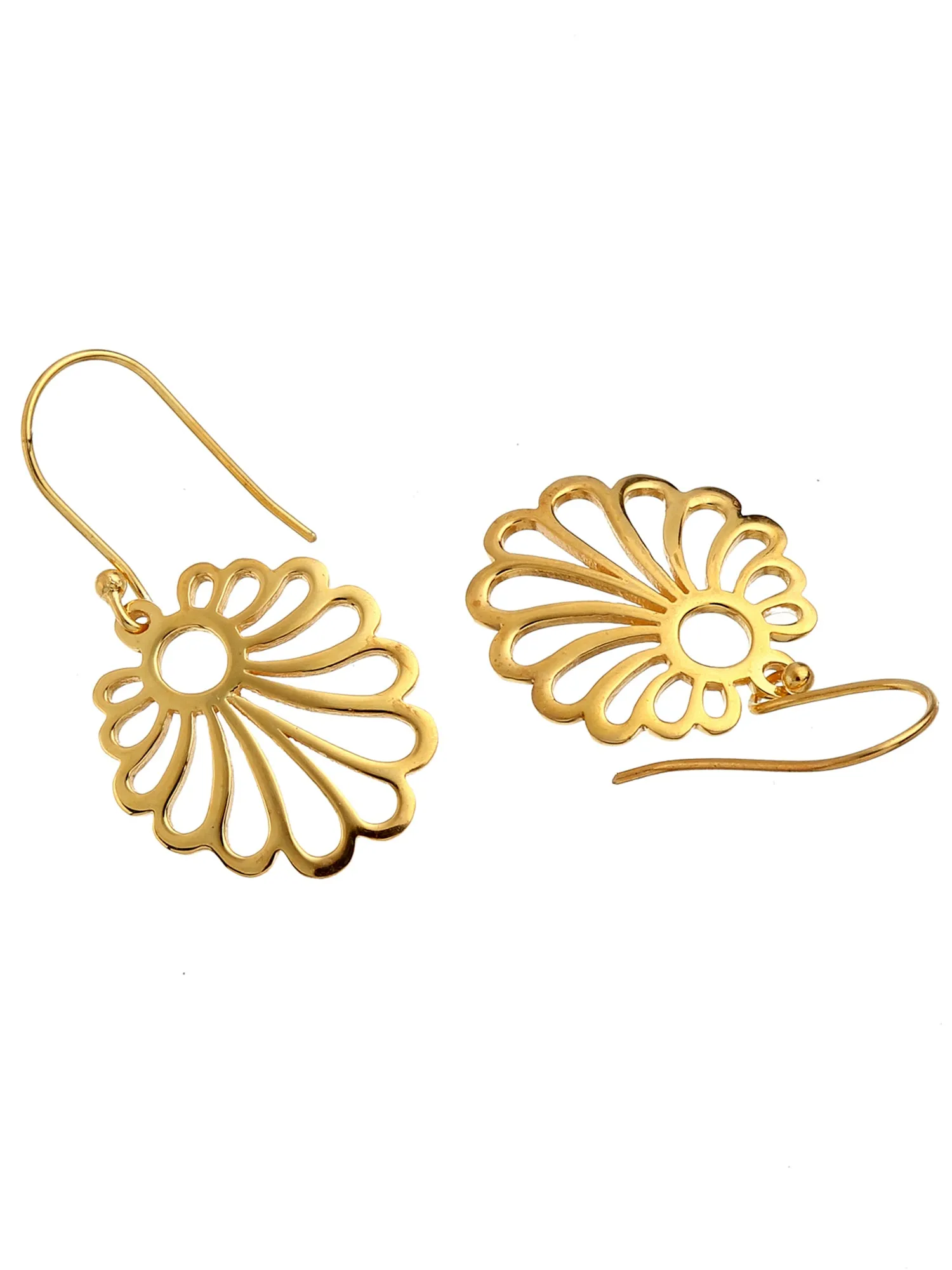 Gold Plated Floral 925 Sterling Silver Dangler Earrings