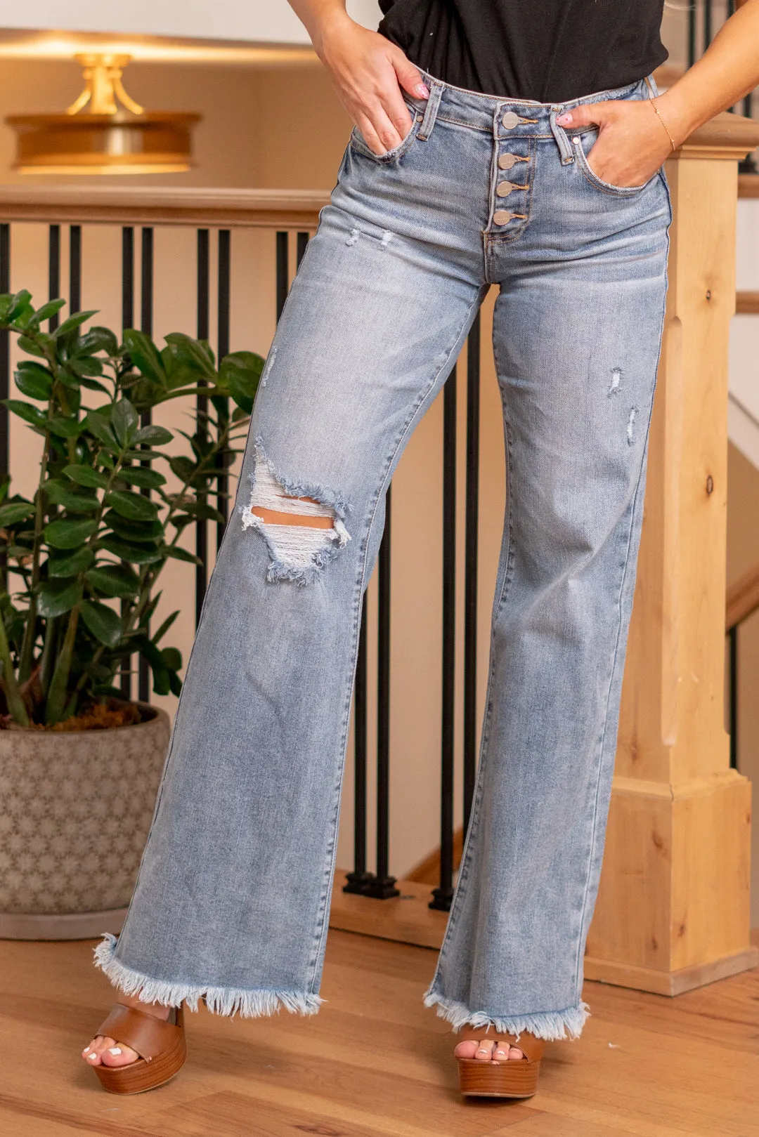 Gretta Mid Rise Button Fly Wide Leg