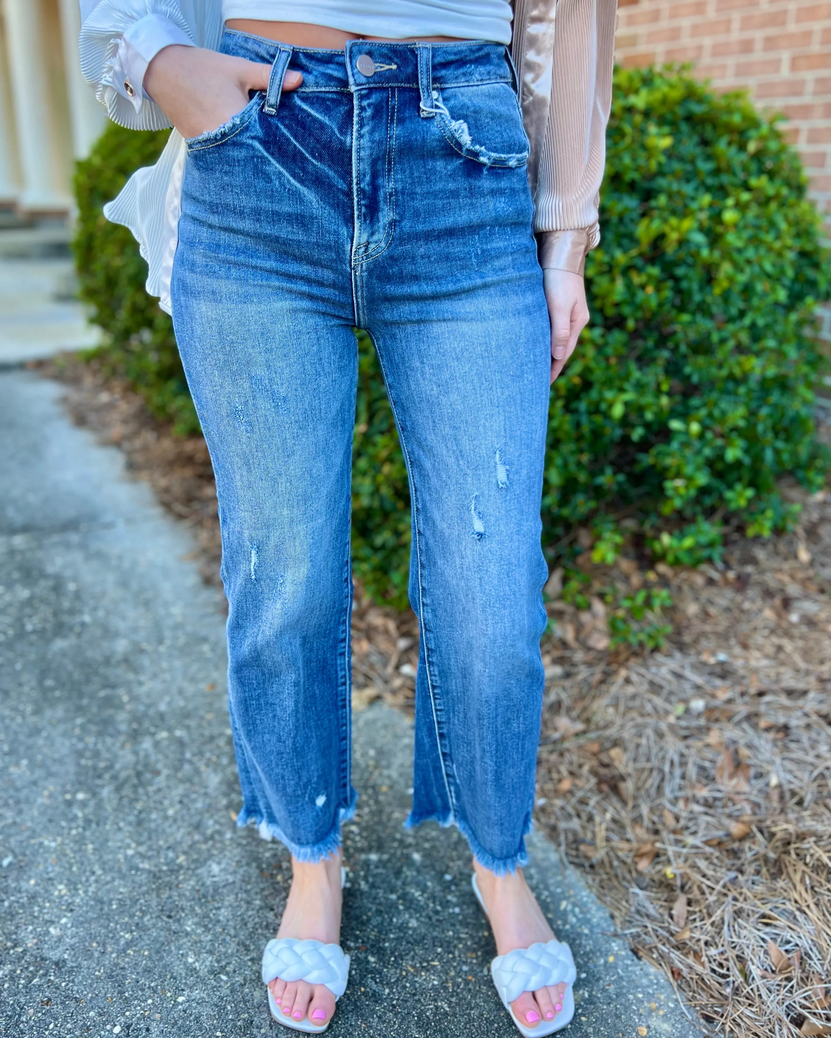I Got You Risen High Rise Straight Leg Light Wash Jeans 27" Inseam