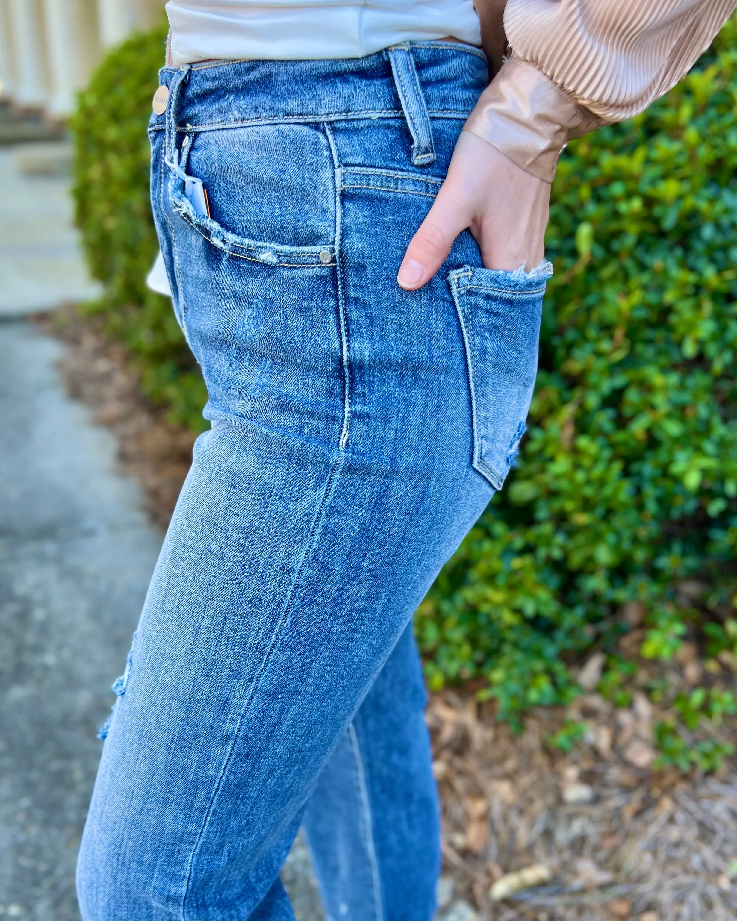 I Got You Risen High Rise Straight Leg Light Wash Jeans 27" Inseam