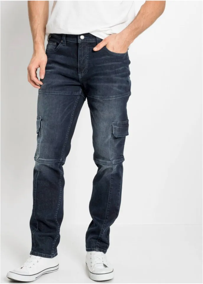 John Baner Jeanswear straight skinny stretch cargo jeans, blue