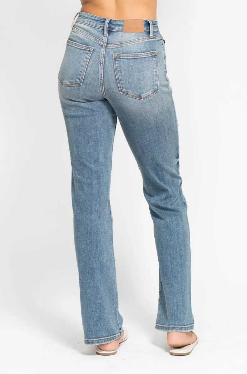 Judy Blue High Waist Dad Straight Destroyed Harsh Tint Jeans