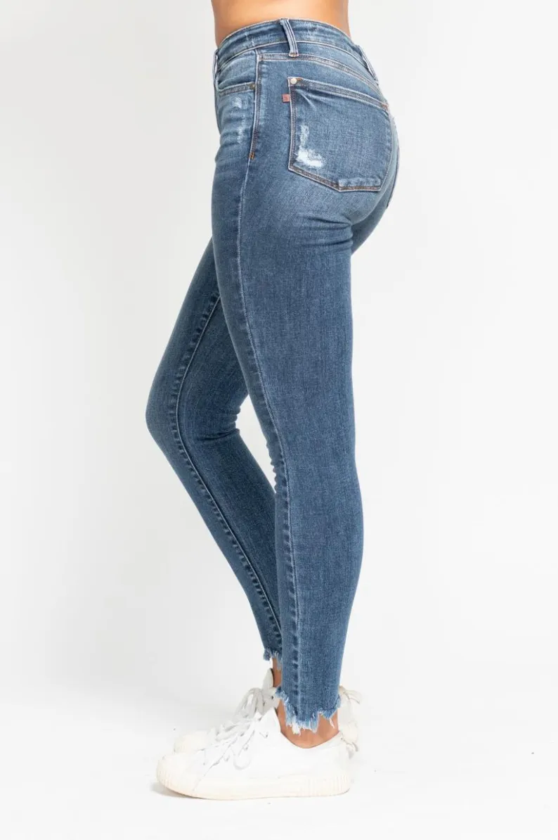 Judy Blue High Waist Skinny Destroyed Jeans with Shark Bite Hem