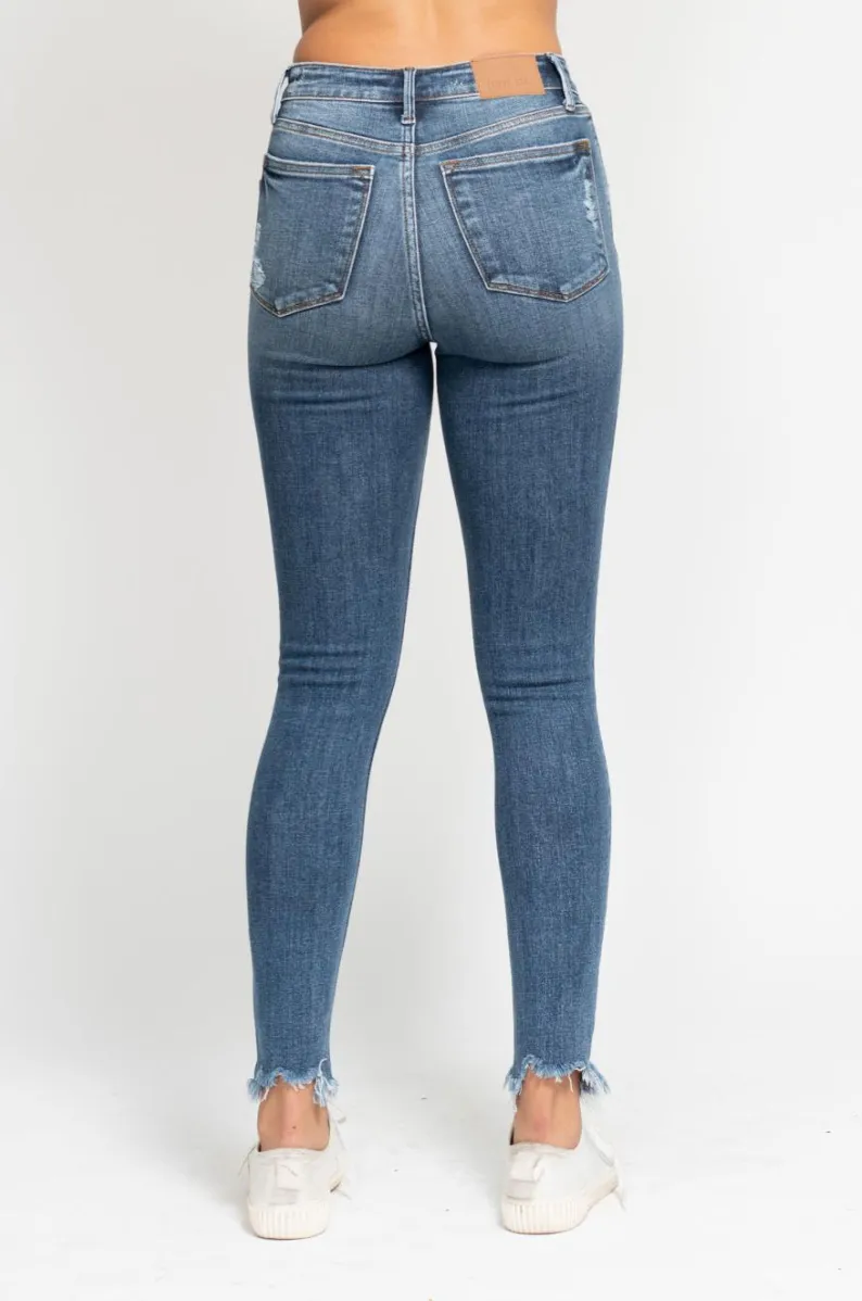 Judy Blue High Waist Skinny Destroyed Jeans with Shark Bite Hem