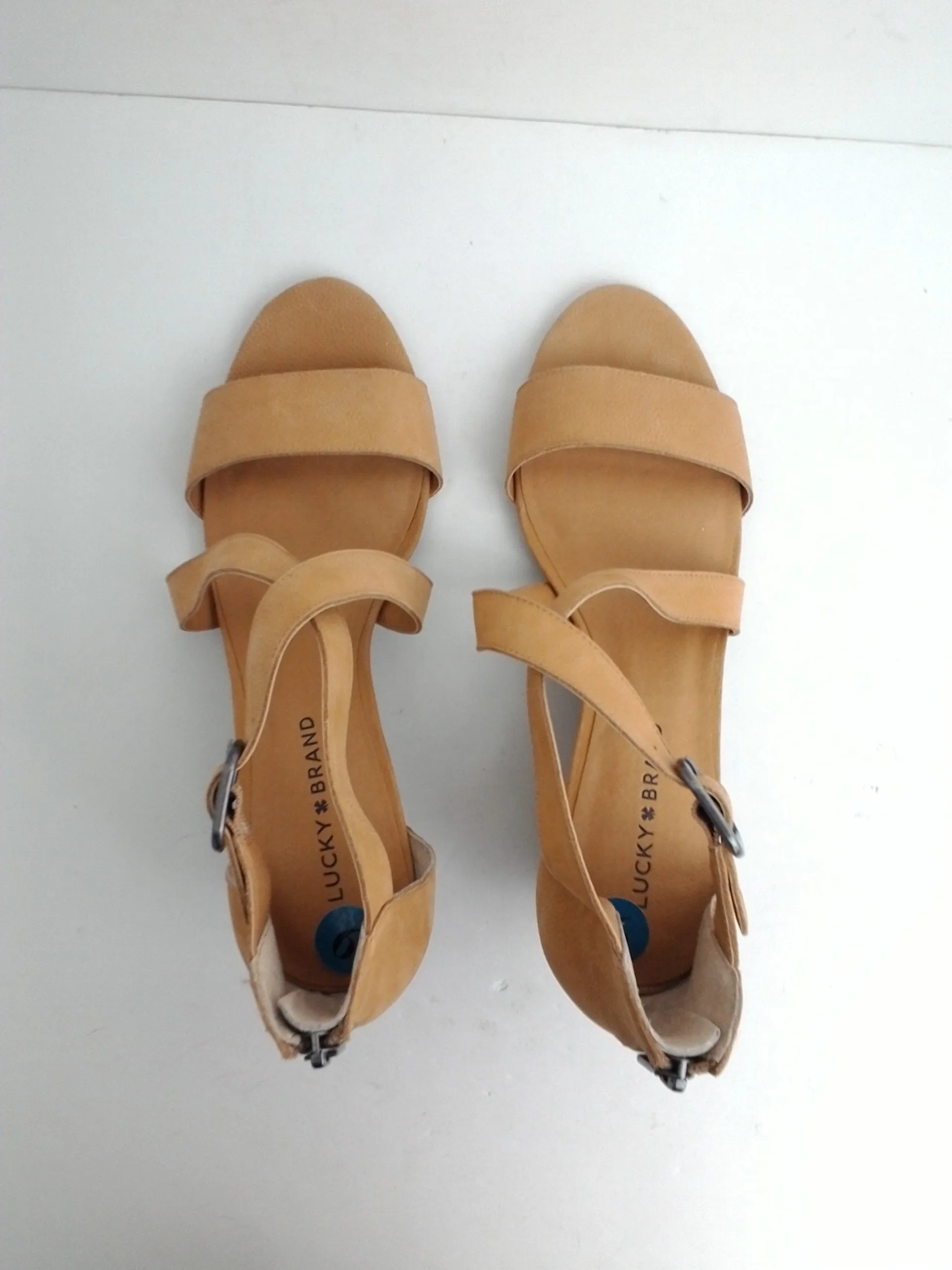 Lucky Brand Women's Jenley Nude Leather Wedge Sandal Size 9 M