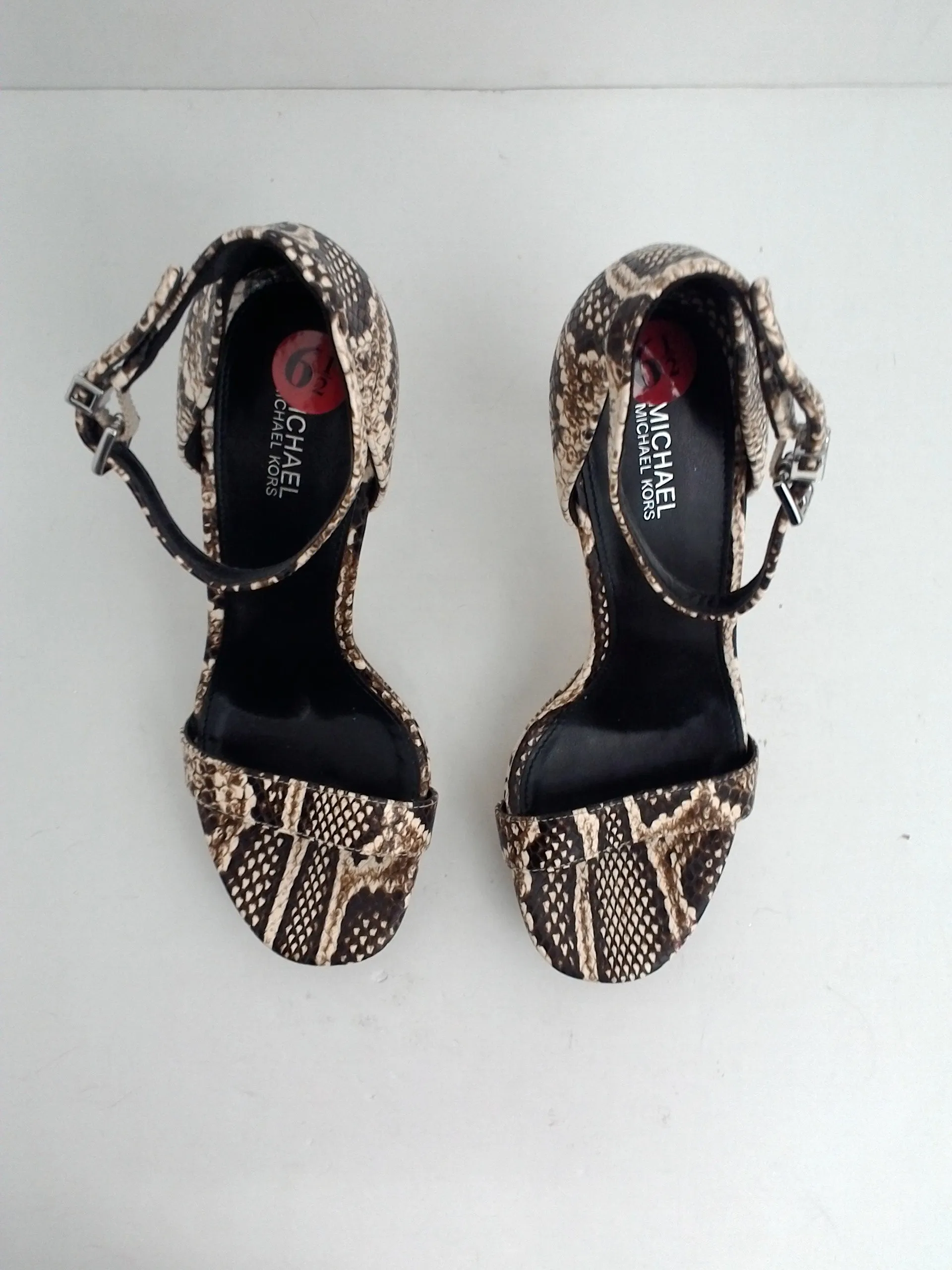 Michael Kors Women's Beige Snake Print Heeled Sandal Size 6.5 M