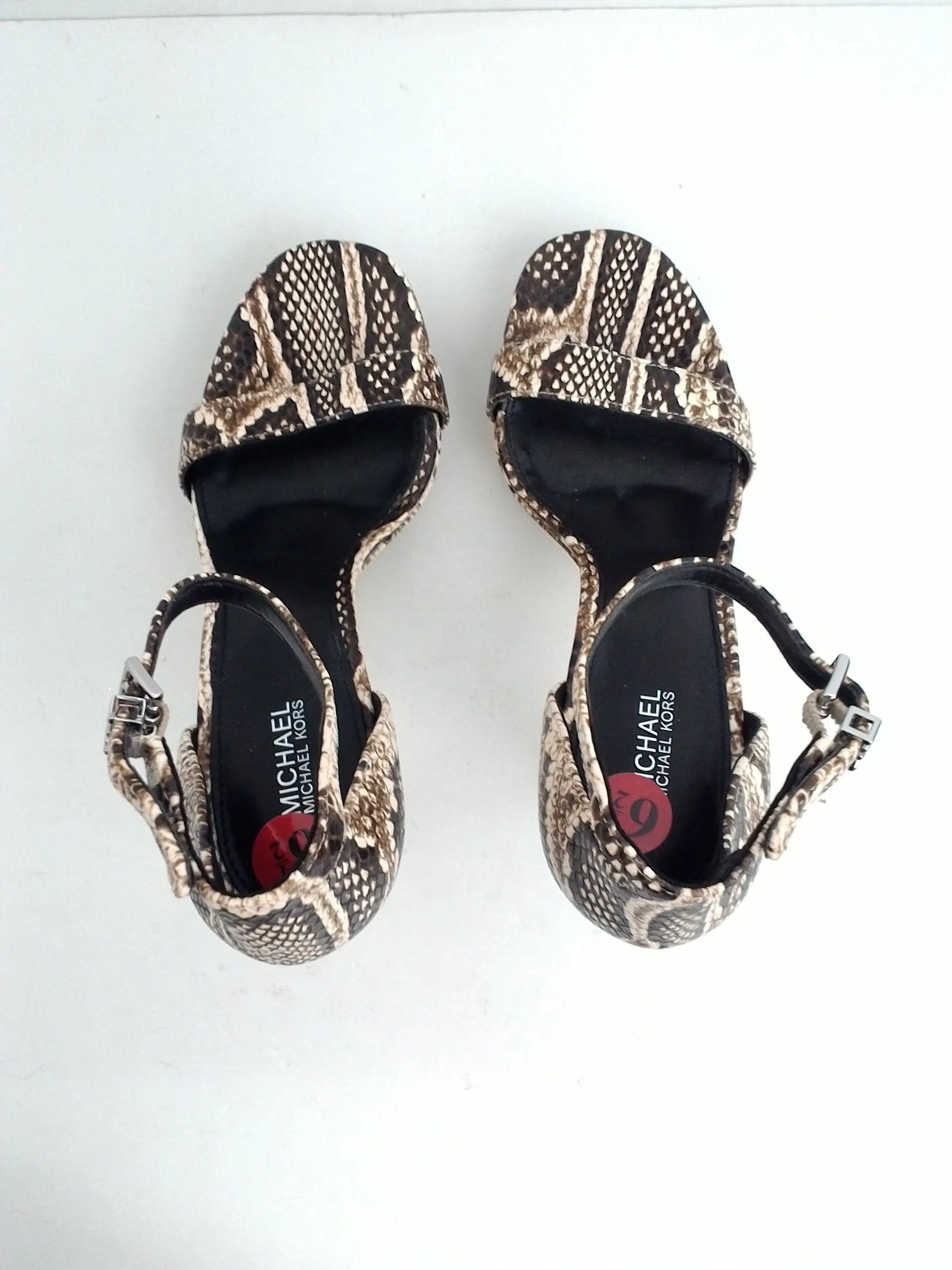 Michael Kors Women's Beige Snake Print Heeled Sandal Size 6.5 M