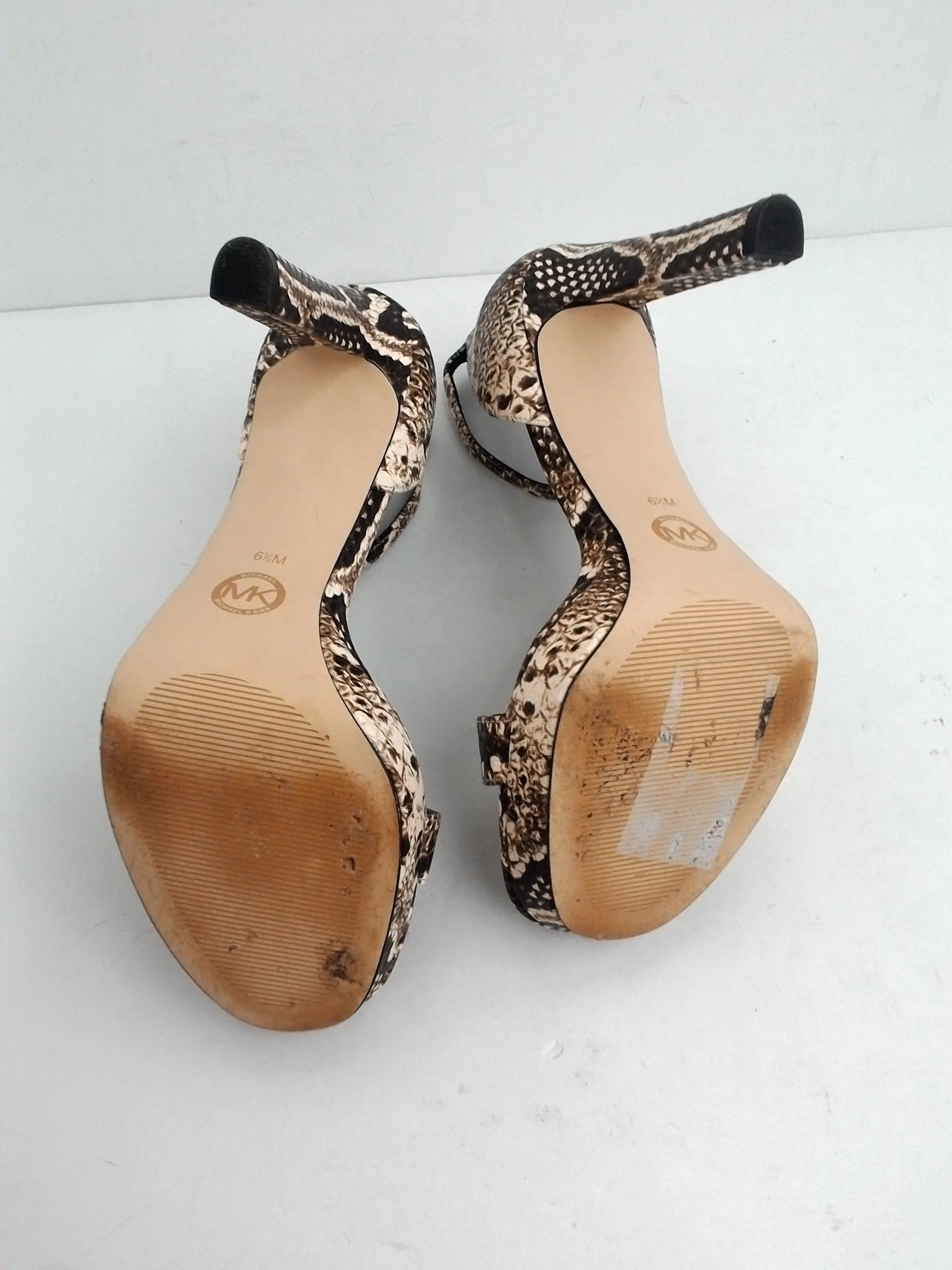 Michael Kors Women's Beige Snake Print Heeled Sandal Size 6.5 M