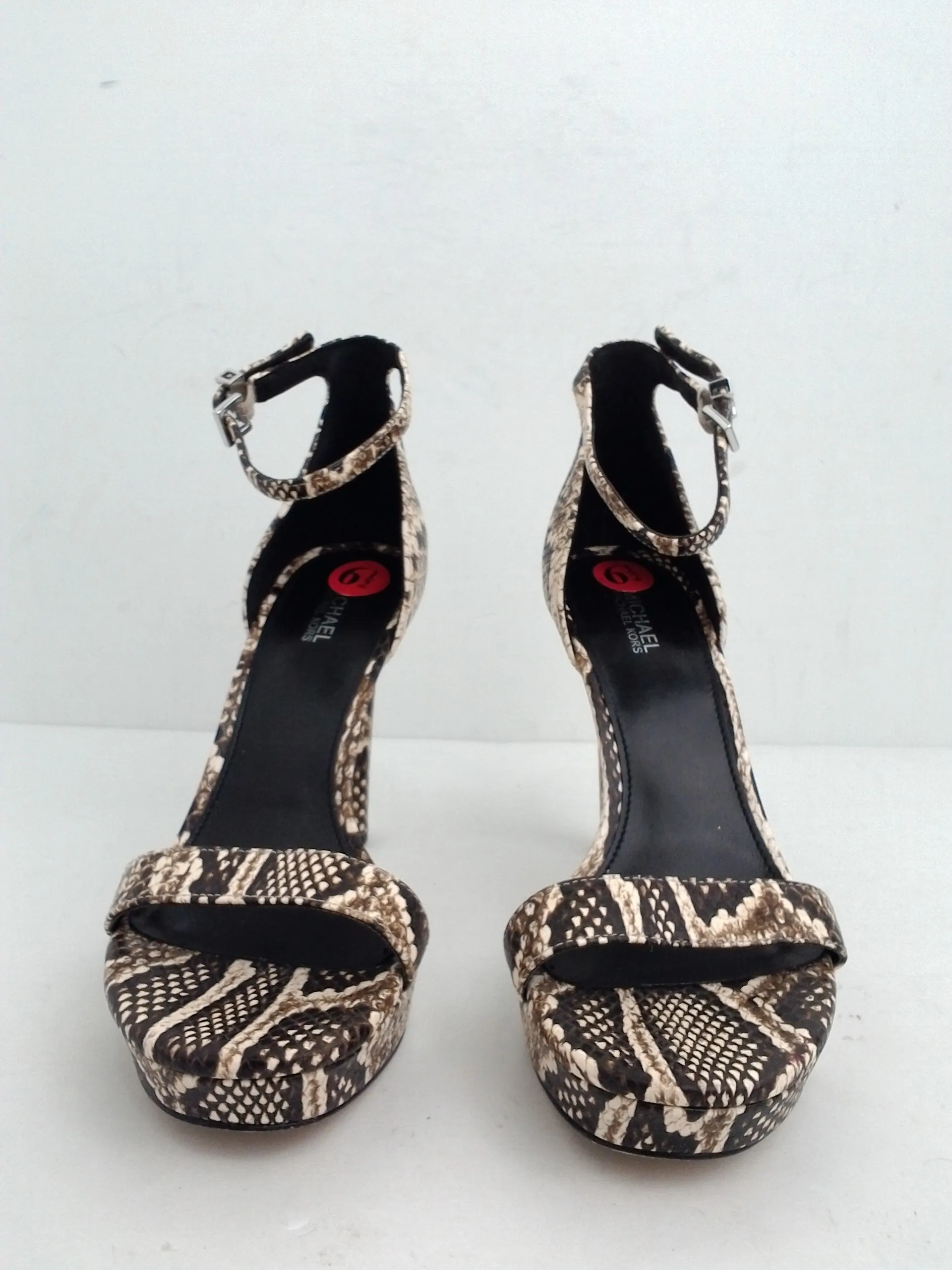 Michael Kors Women's Beige Snake Print Heeled Sandal Size 6.5 M