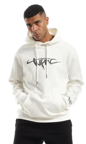 O151008 Off White Fleece Hoodie With Chest Print