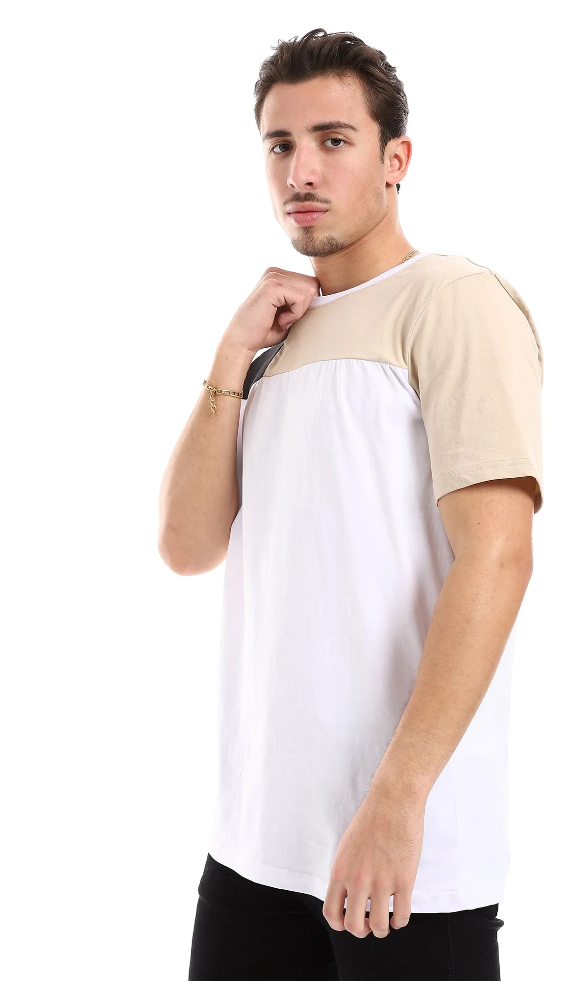 O165975 Black & Beige Sleeves For A White Tee