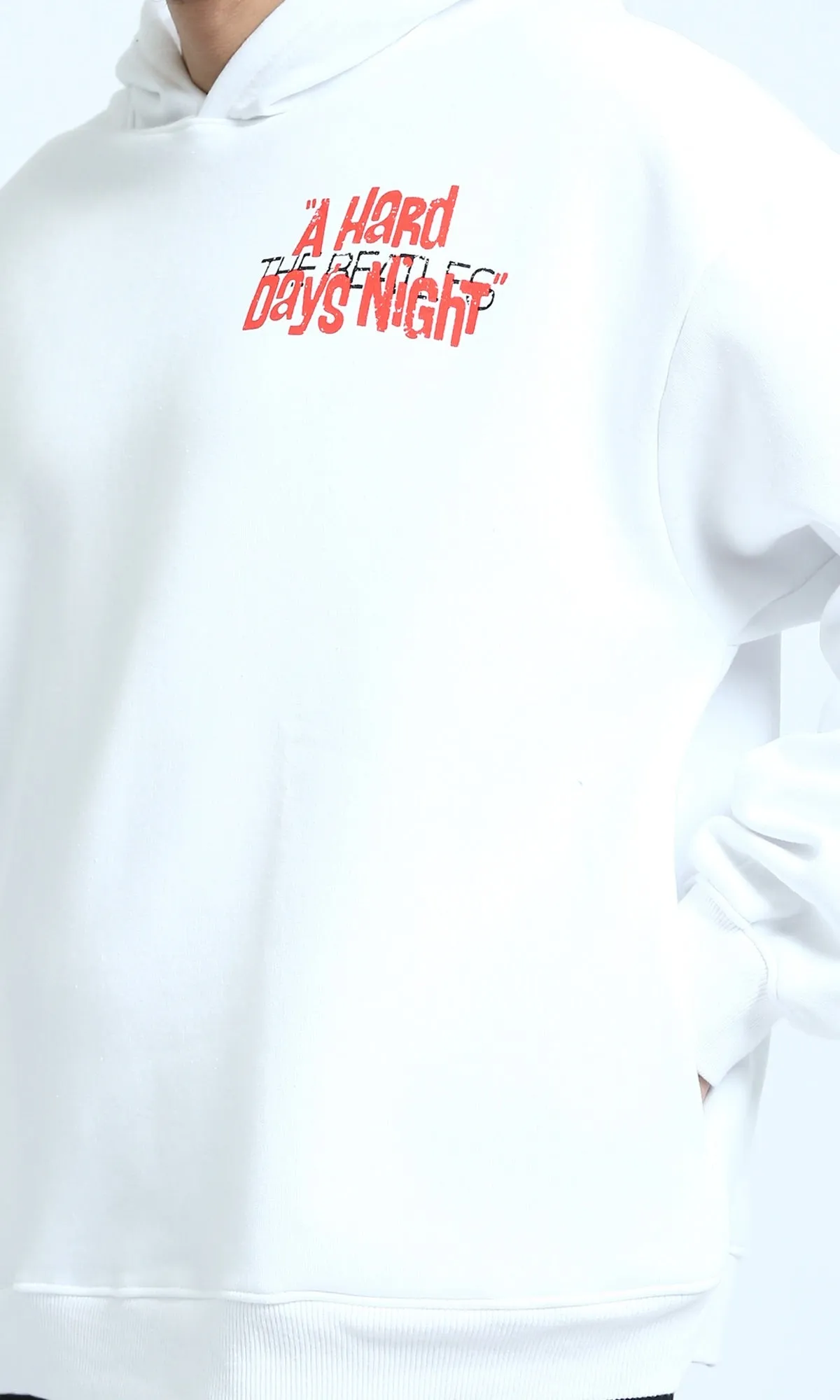 O202199 - Long Sleeves Printed Winter Hoodie - White
